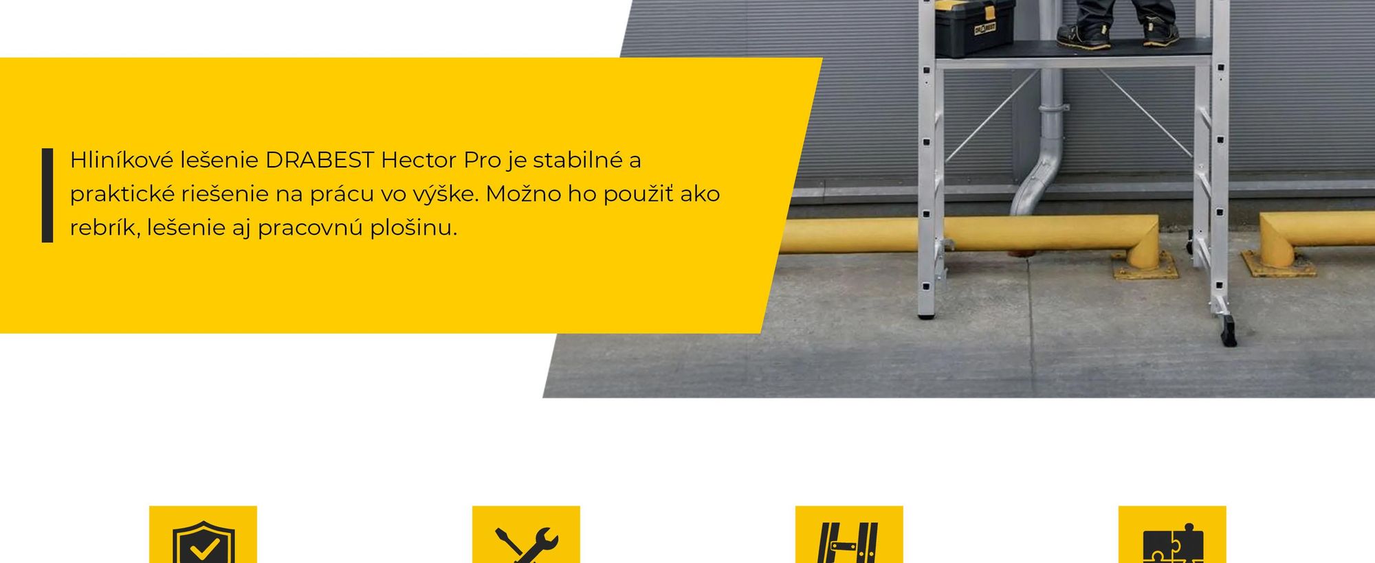 Drabest | Viacúčelový rebrík + lešenie BASIC - Rebríkové lešenie 2x8, nosnosť plošiny: 150 kg, rozmery plošiny 33x114 cm