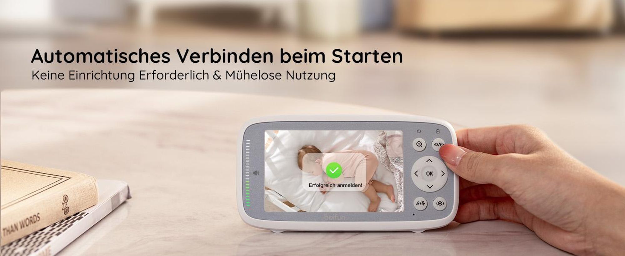 Babyphone mit 3-fachem Zoom, 4-Zoll-Babybildschirm mit 2 Kameras, unsichtbarer IR-Nachtsicht, VOX, Lautstärkeregelung, Schlaflied, Halterung