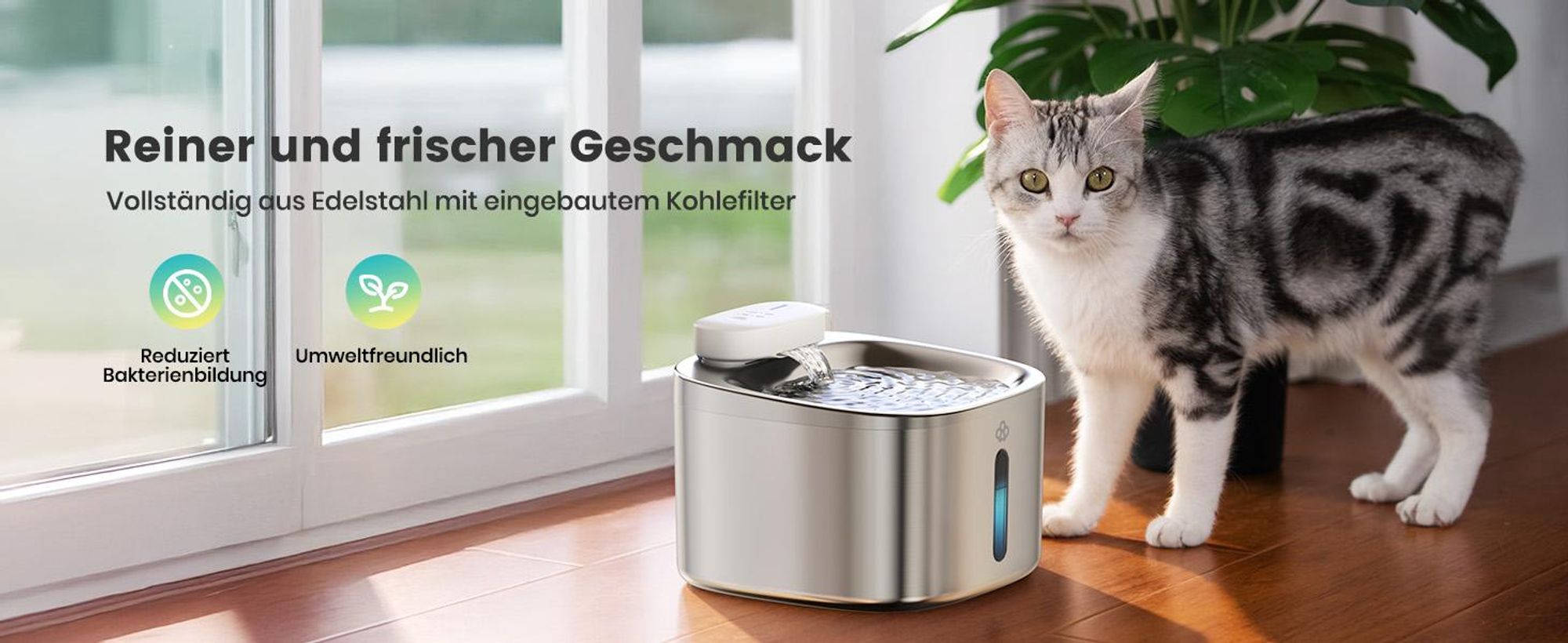 Oneisall Trinkbrunnen Kabellos, 3.5L mit Bewegungsmelder, 60 Tage Batteriesdauer