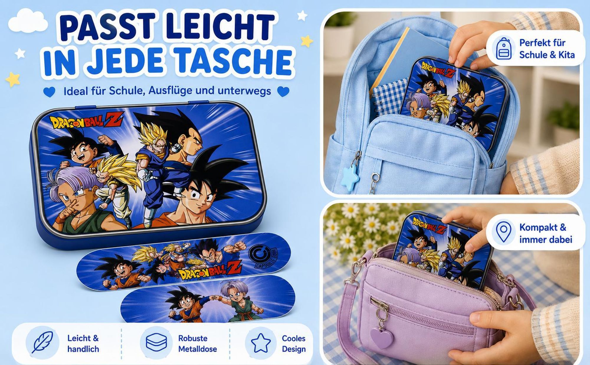 Dragon Ball Z Kinderpflaster Lizensiertes Produkt - Metall-Box - 24 Pflaster - Schönes Design Pflaster Aufbewahrungsbox für Kinder - 1 Box