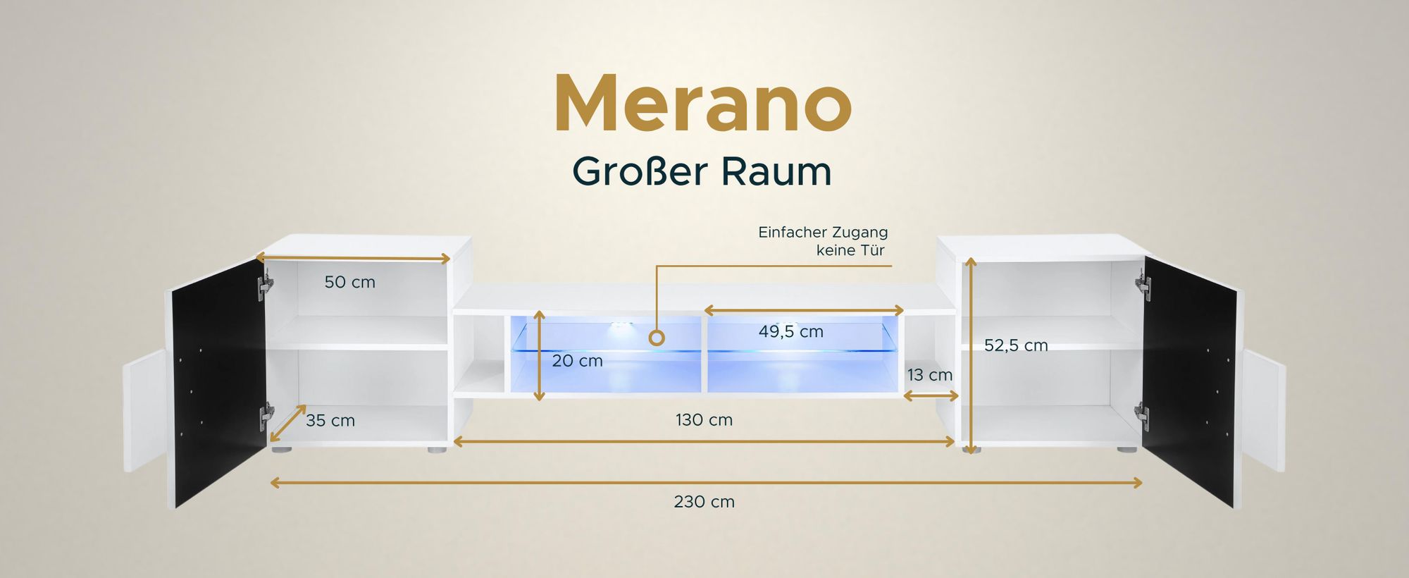 Komodee | TV-Schrank mit 2 Türen Merano | Korpus Schwarz Frontfarbe Schwarz und Wotan