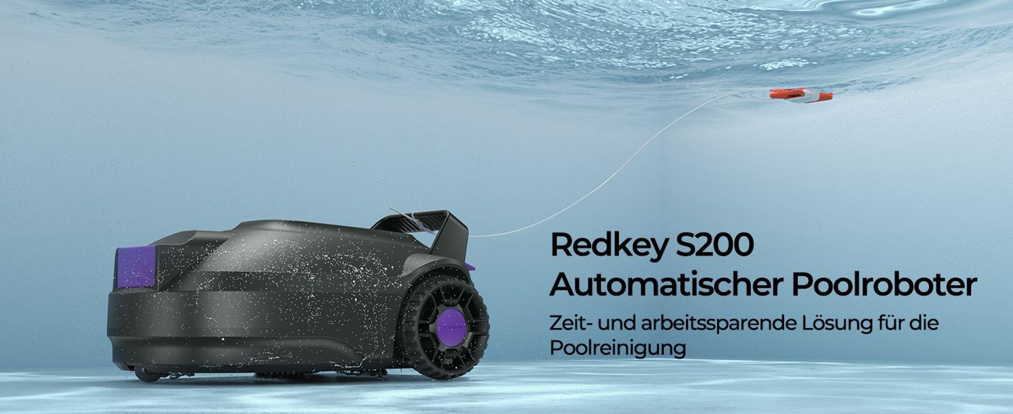 Kabelloser Poolroboter Redkey S200–Doppelmotor, 180 Minuten Akkulaufzeit, starke Saugleistung, Doppelfilter, Reichweite bis 3M