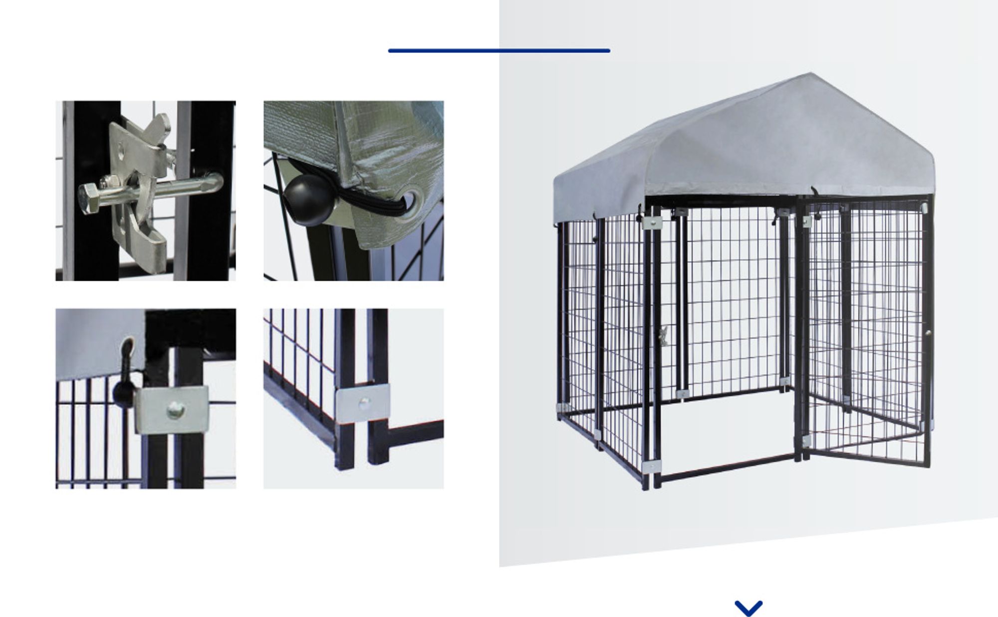 Wiltec Hundezwinger mit Überdachung 121 x 121 x 137 cm, Hundehütte mit Sonnendach, robustes Outdoor Hundehaus mit Stäben aus Stahl