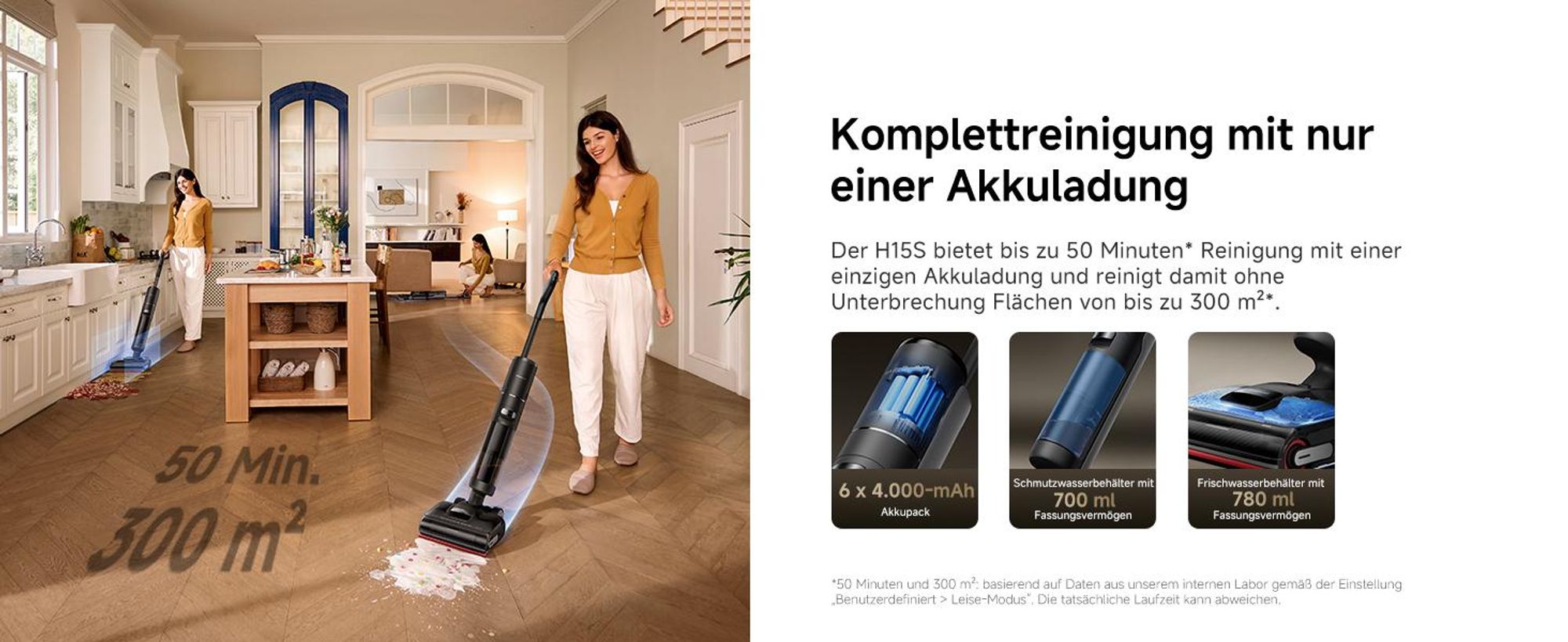 Dreame H15S Nass- und Trockensauger,3-fache Kantenreinigung,KI-Roboterarm,21000Pa Saugkraft,verhedderungsfrei,leise 90°C Trocknung,flaches 180°-Design