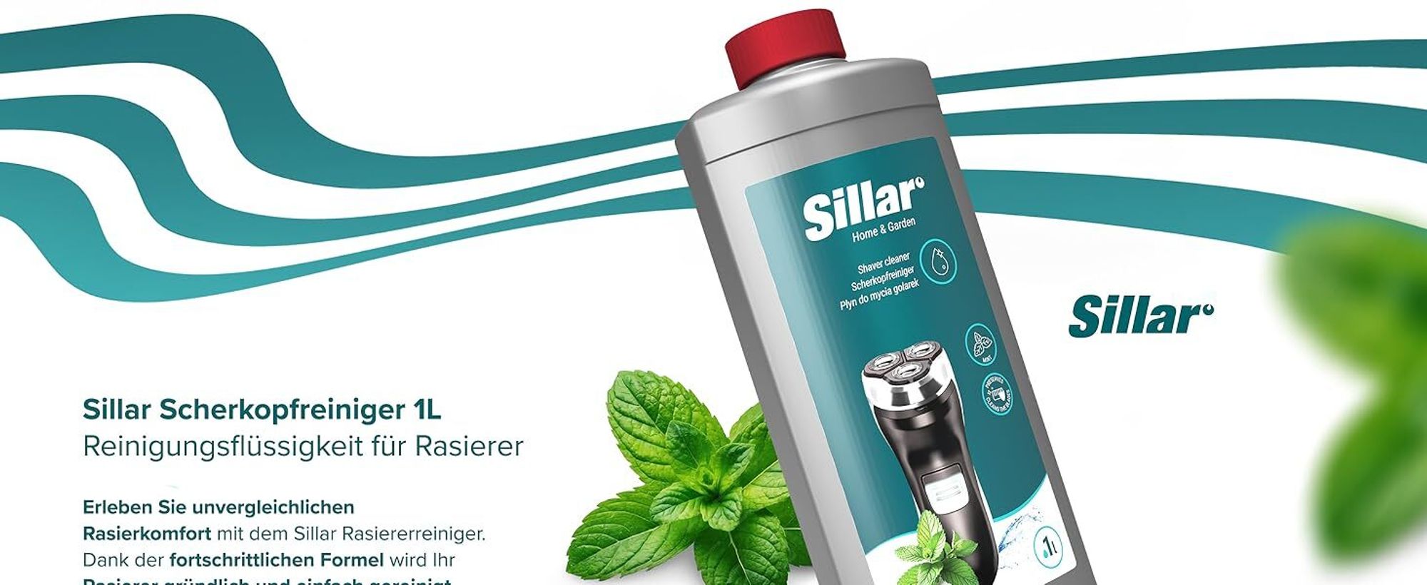 Sillar Scherkopfreiniger Nachfüllflüssigkeit 2L - Minz-Formel - Kompatibel mit Braun CCR Serie 3, 5, 7, 9,Clean&Renew