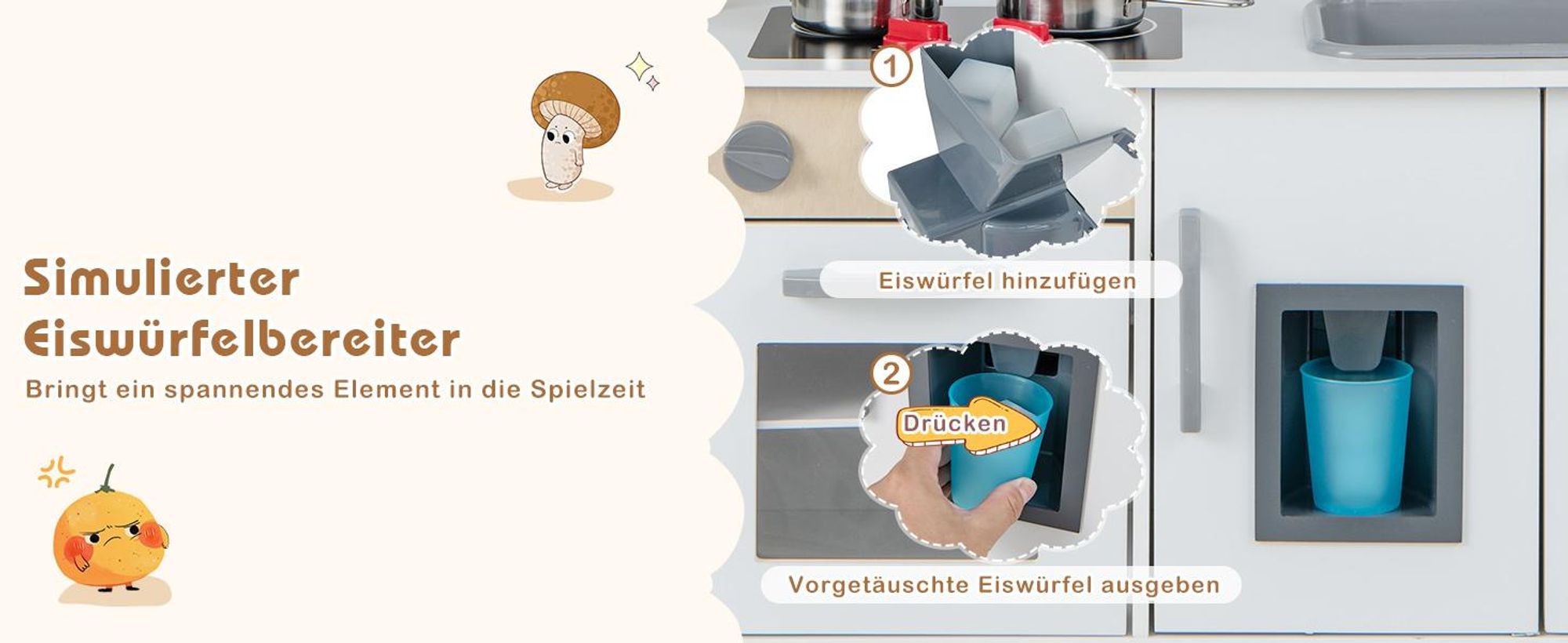 COSTWAY Kinderküche Spielküche inkl. 18 Zubehör, Kinder Küche Holz mit Spüle Mikrowelle Eismaschine Backofen, Dunstabzugshauben für Kinder 3+, Weiß