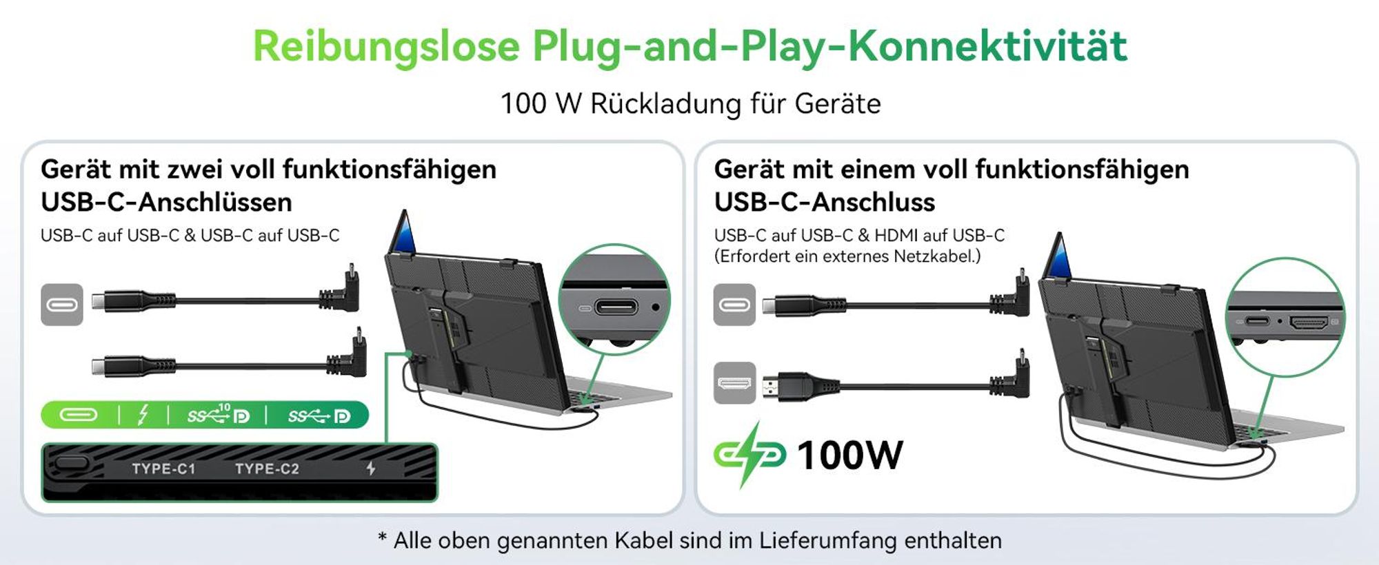 Blackview DCM5 mit Lautsprecher 14" tragbarer monitor, 300 Nits, 100W PD, USB-C HDMI Plug und Play für Laptop/PC/Switch/PS5/MacOS/Windows/Android