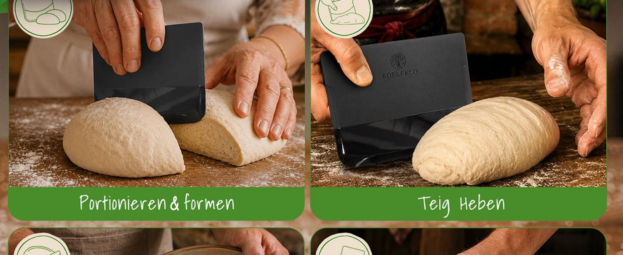 EDELFELD – Teigschaber [2er Set] Praktische Teigkarte zum Brot Formen – Flexibler Teigschaber & Teigspachtel zum Brot backen, portionieren – Zubehör