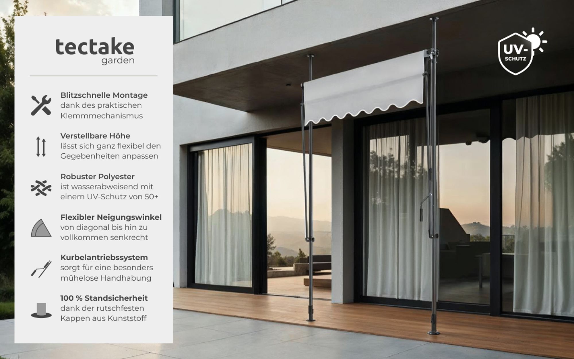 tectake® Klemmmarkise mit Handkurbel einfache Montage