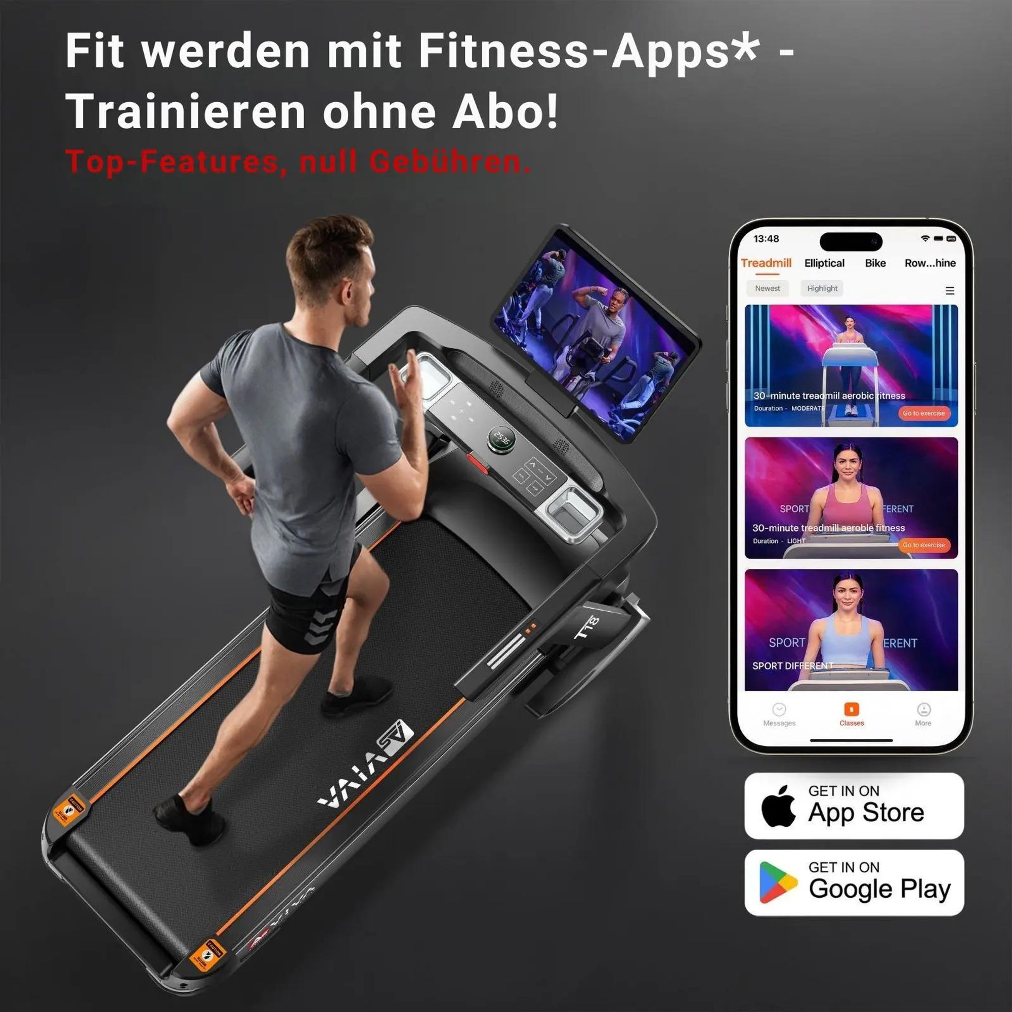 Laufband klappbar AsVIVA T18 Heimtrainer bis 20 km/h 15% Steigung mit Touchscreen Bluetooth bis 150kg für Zuhause