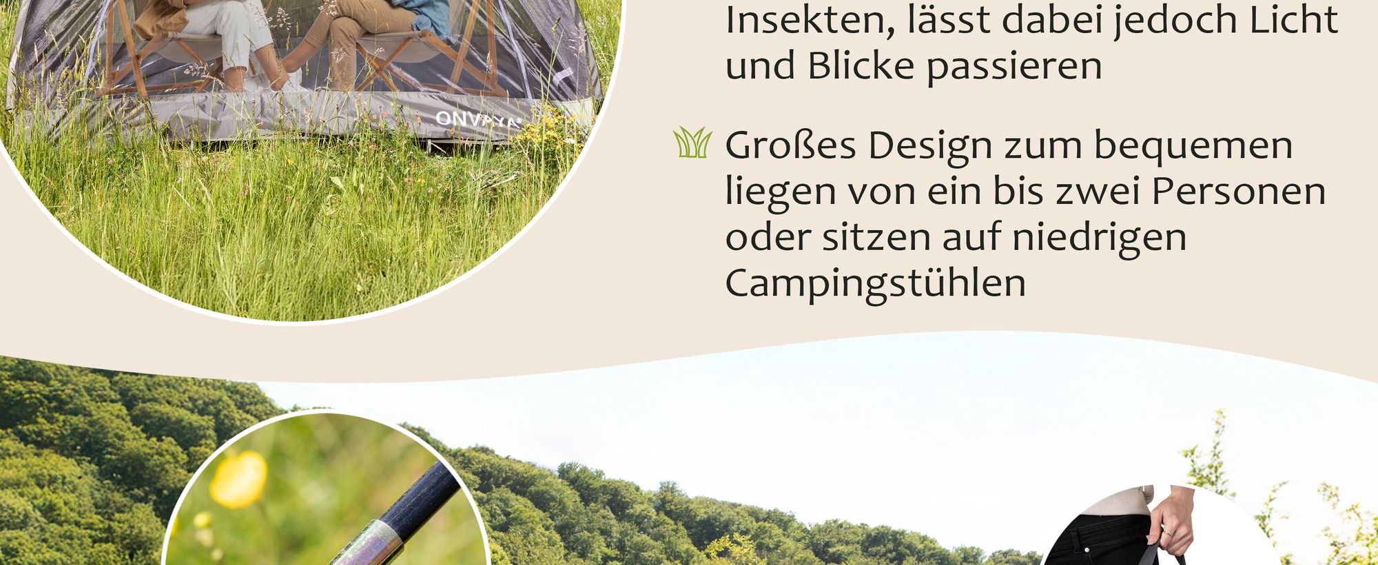 ONVAYA® Insektenschutzzelt ǀ für 2 Personen ǀ einfacher Aufbau ǀ Moskitonetz für Camping, Terrasse oder Park