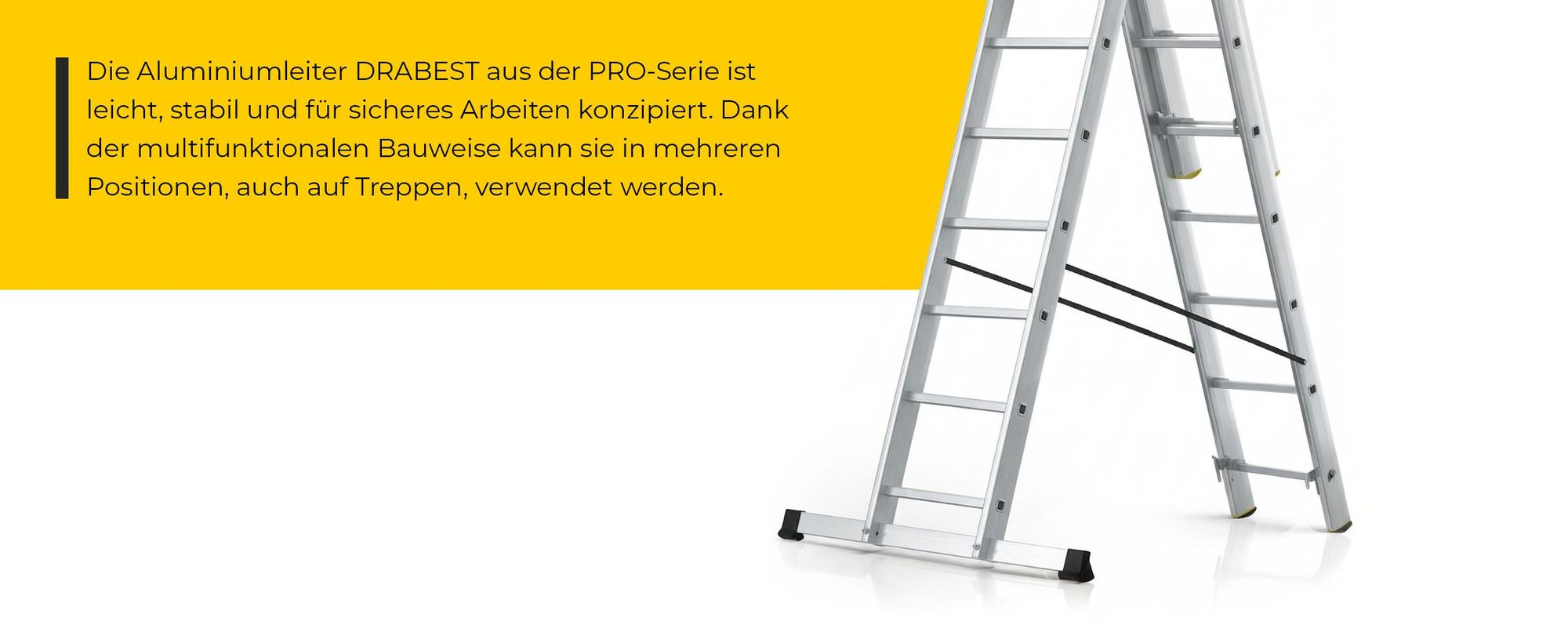 DRABEST | Leiter - PRO Serie - Aluminium Leiter - 3-teilig - 9 Stufen - Mehrzweckleiter Arbeitshöhe 6,32 m - bis zu 150 kg inkl. Eimerhaken