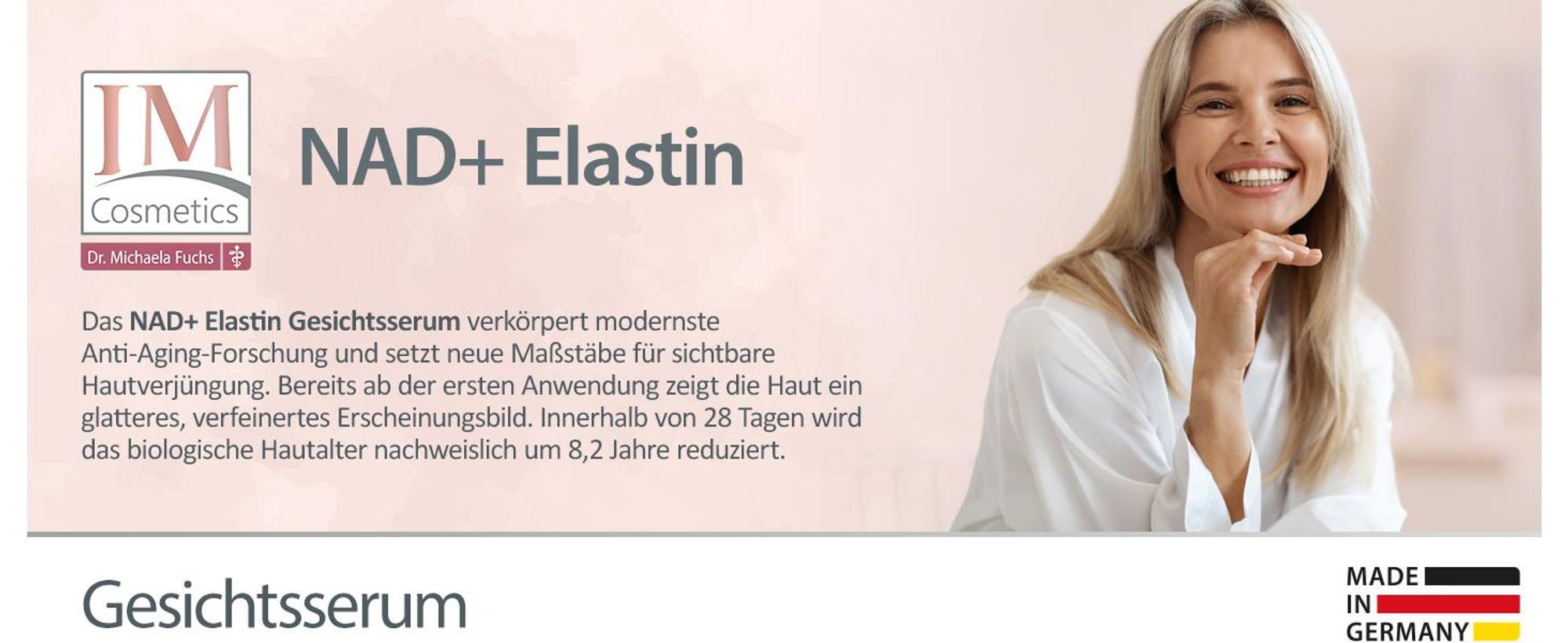 Genius IM Cosmetics NAD+ Elastin Gesichtsserum 40 ml- Anti Aging Serum für sichtbar straffere & glattere Haut, Feuchtigkeit Dr. Michaela Fuchs