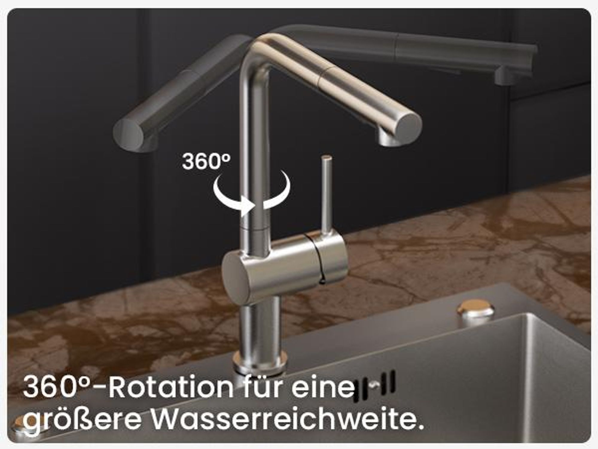 CECIPA MAX Küchenarmatur Ausziehbare Küchenarmatur mit Brause, Hochdruck-Mischbatterie für die Küche mit 2 Strahlarten, Spültischarmatur aus Edelstahl
