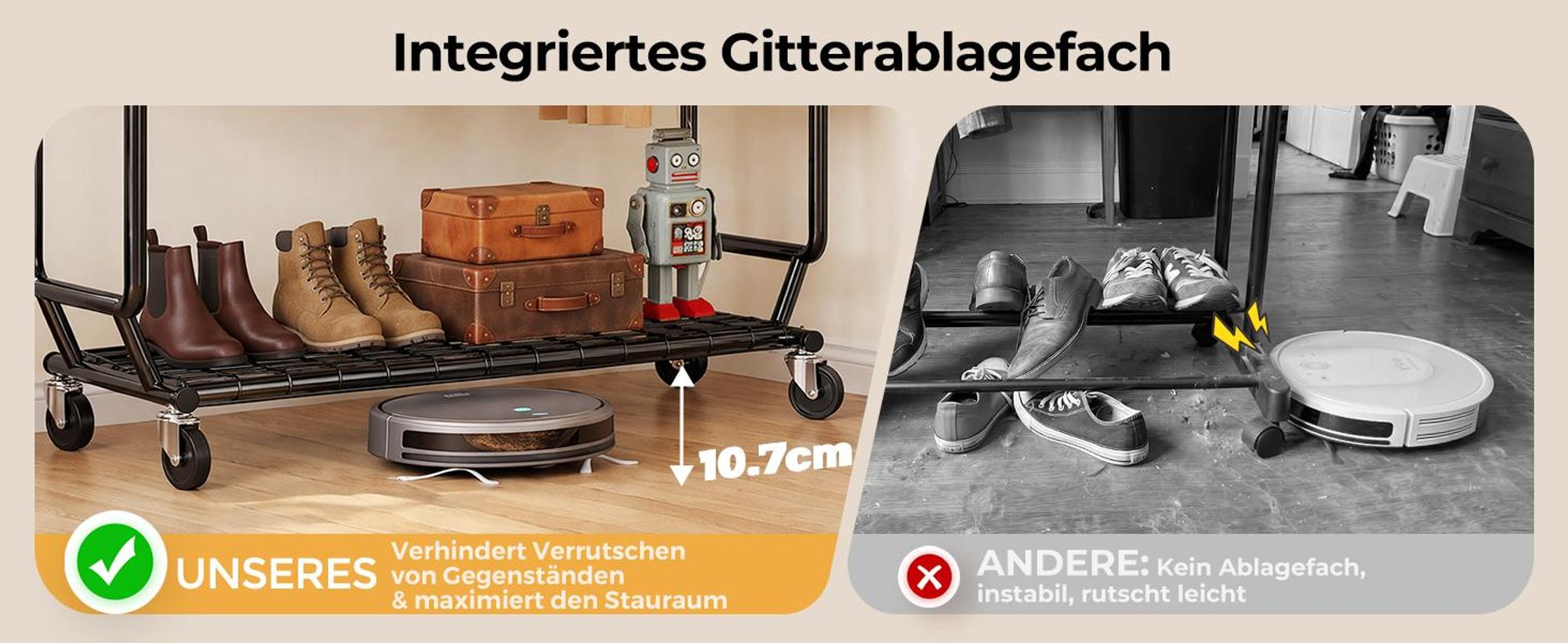 HOKEEPER Schwerlast Kleiderständer auf Rollen, Doppelter Kleiderstange,bis 283 kg belastbar (D002K)