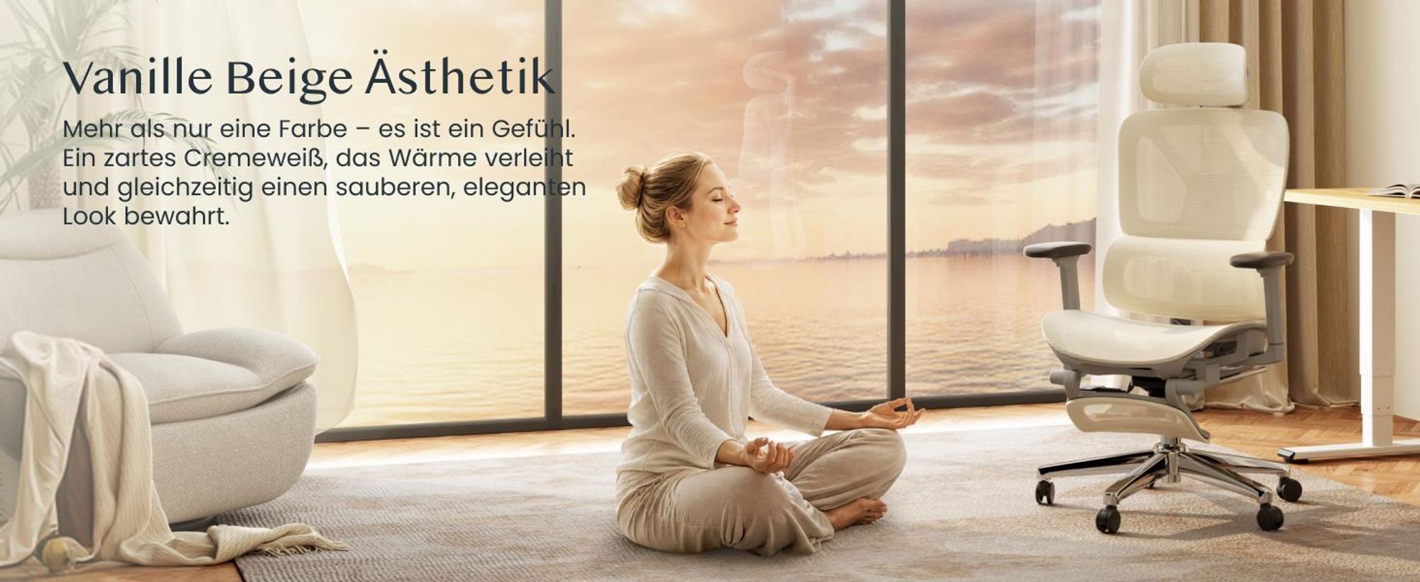 FLEXISPOT ErgoX Ergonomischer Bürostuhl mit Fußstütze, 3D-Armlehnen & Kopfstütze, 5D-verstellbare Rückenlehne, Tragfähigkeit von 136 kg, Beige