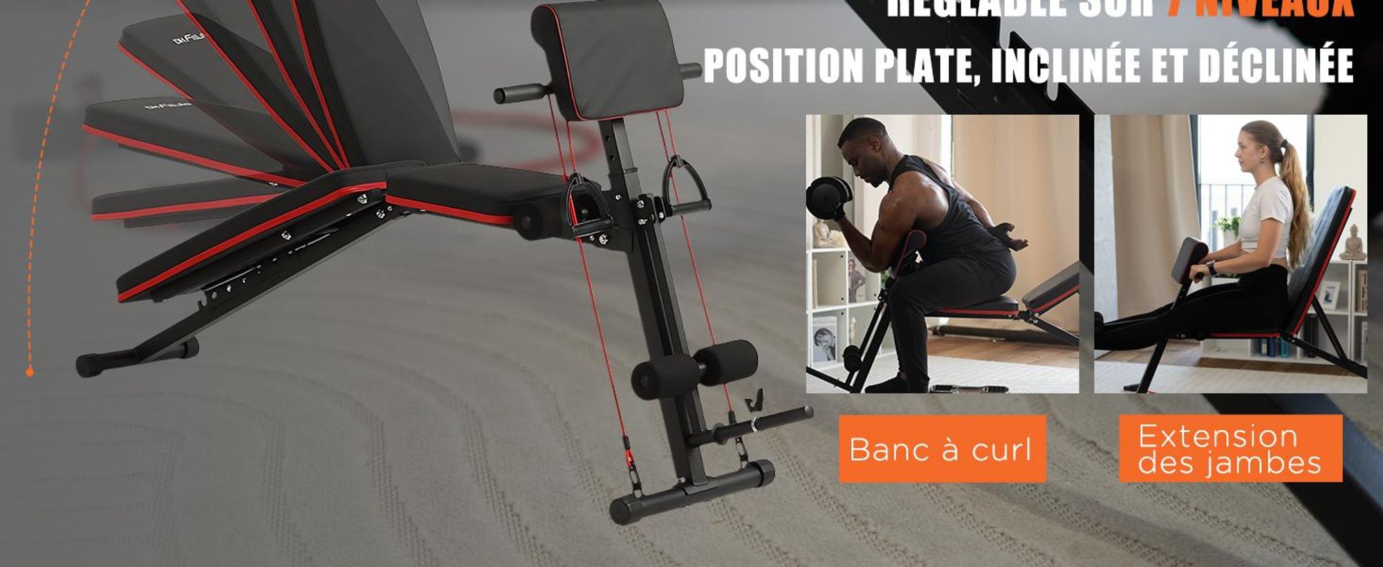 DH FitLife Banc de musculation pliable 7 niveaux | Banc réglable multifonction avec leg extension | Charge max. 200 kg