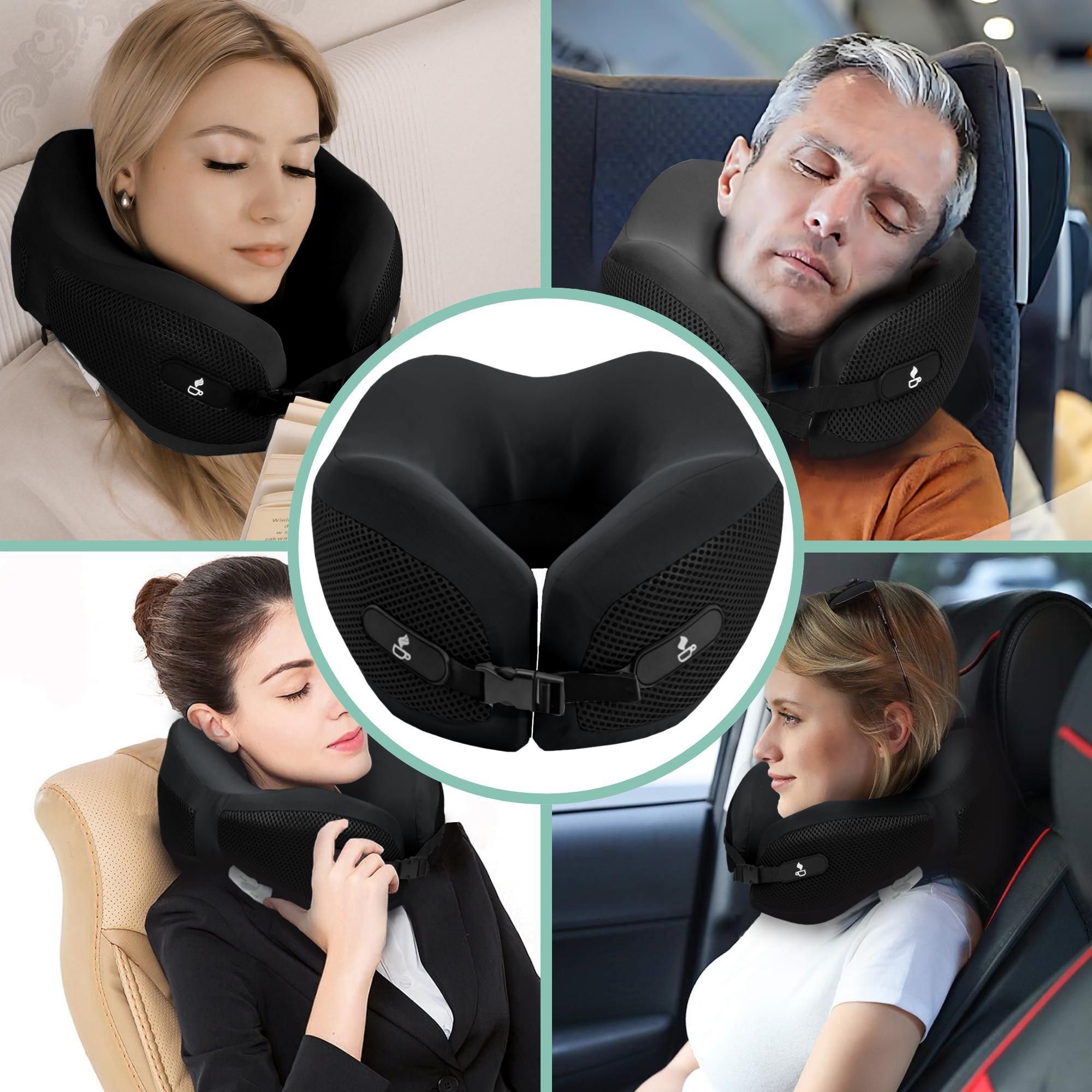 Nackenkissen aus weichem Memory Foam - Reise-Kissen für Flugzeug & Auto - Reisekissen mit praktischen Schnallenverschluss