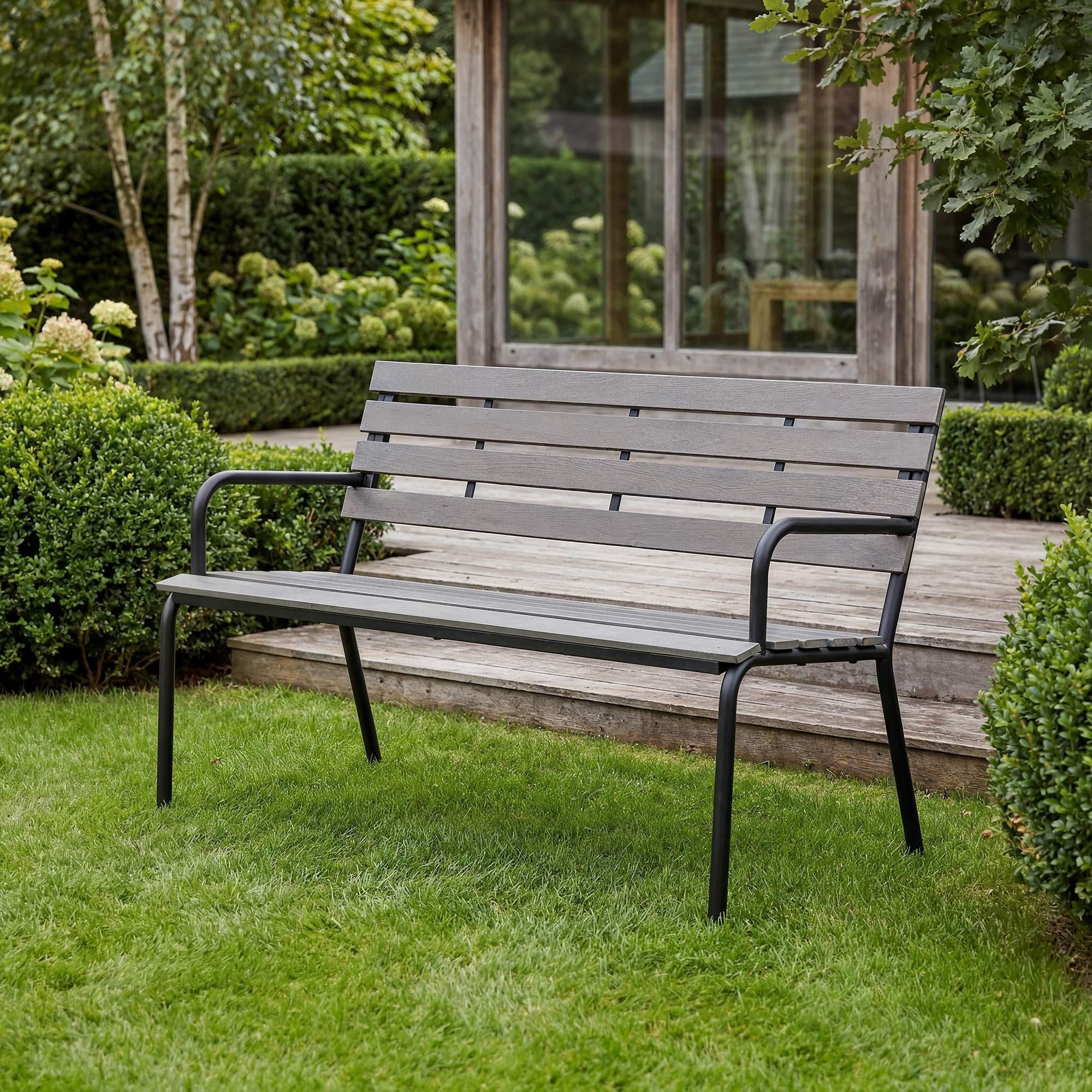 di volio Gartenbank FORIO - Grau, Wetterfeste Bank für Garten und Terrasse, moderne Gartenmöbel aus PS-Board in Holzoptik, 130 cm