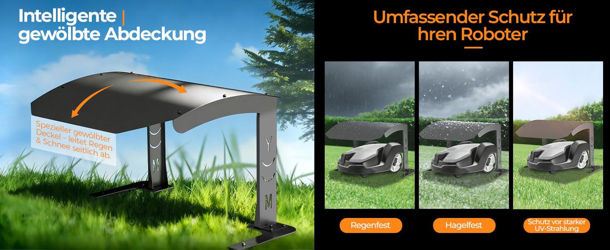Rasenmäher Garage für Mähroboter Carport Schwarzer Stahlrahmen Metall Pulverbeschichtet 70×55×41 cm Schwarzer Dach