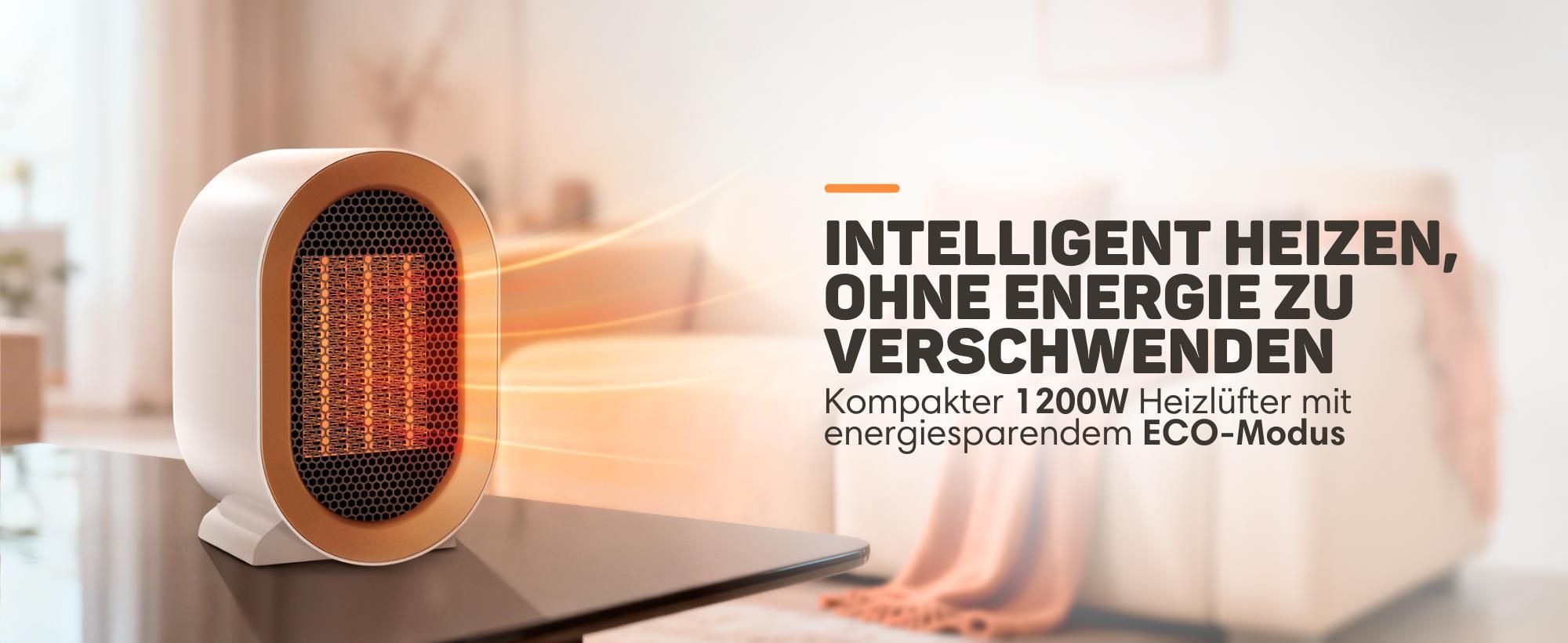 Vulpes Goods Keramik Heizlüfter - Keramik Heizung - 1200 Watt Heizung - 2 Leistungsstufen - Elektrischer Heizlüfter - Heizlüfter - Weiß