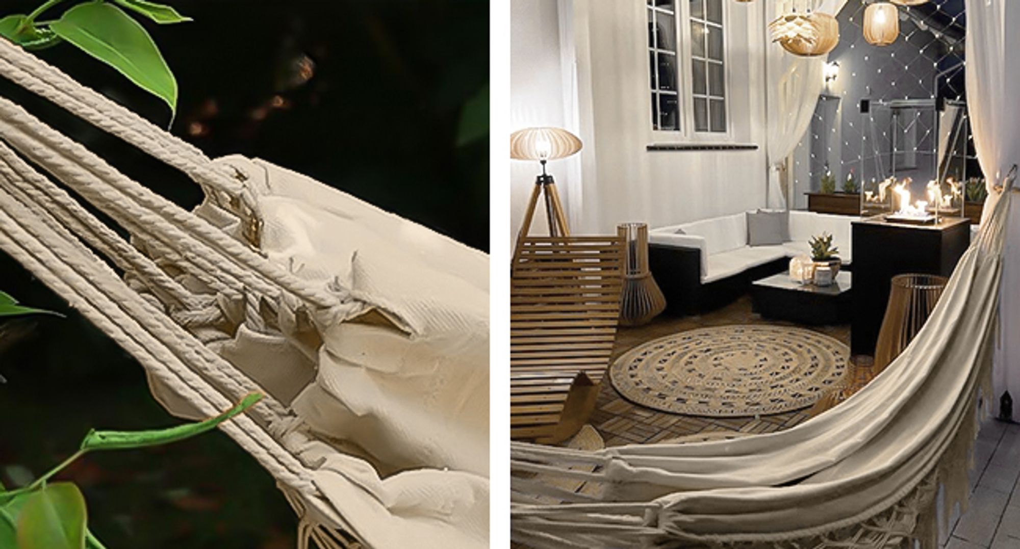 KRUMAD Hängematte Outdoor Boho-Stil 190x150 cm Beige 120 kg Belastbarkeit Mit Fransen Aufbewahrungstasche 2 Seilen Baumwolle-Polyester Outdoor Indoor