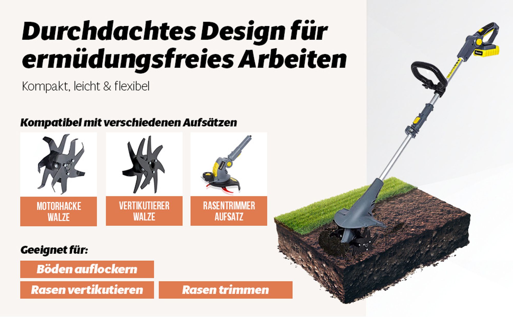 FANZTOOL 20V Motorhacke Mini-Bodenhacke Bodenfräse Gartenhacke