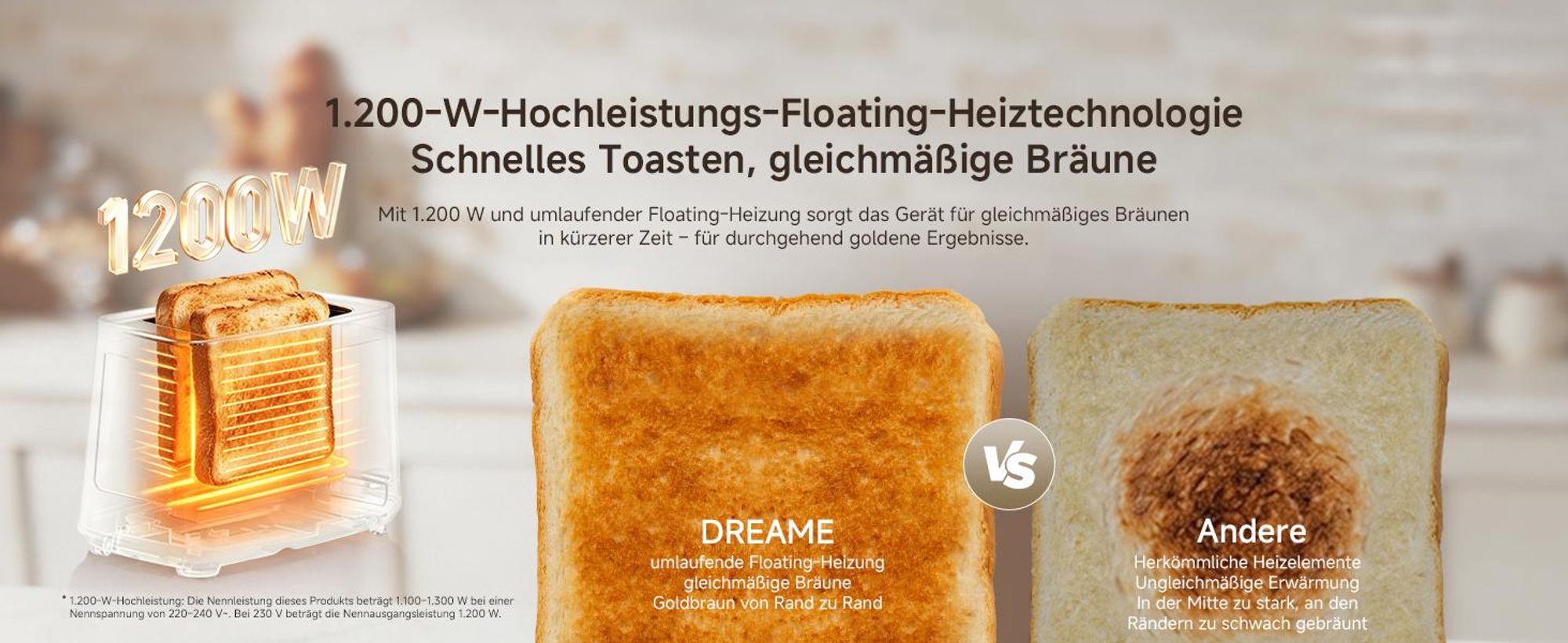 Dreame Smart Toaster 2 Scheiben,5,3-Zoll-IMD-Touchscreen,Motorisiertes Auto-Lift-Design,8 Brotprogramme&6 Bräunungsstufen,3 praktische Funktionen,Gold
