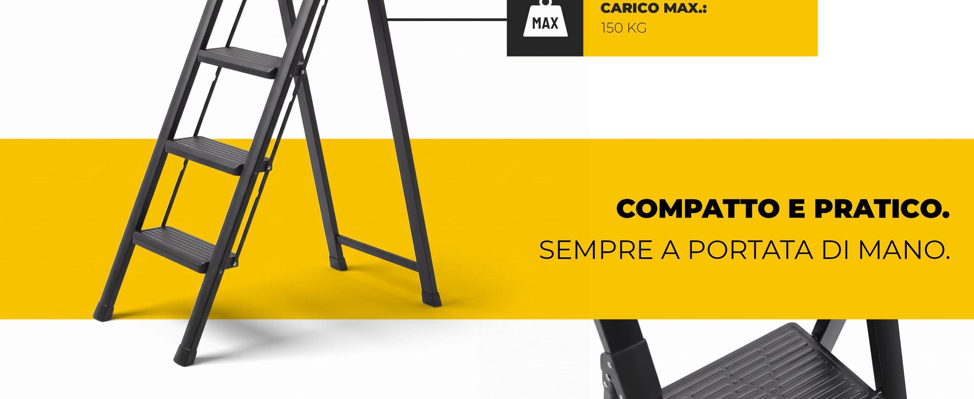 Drabest | Scala pieghevole in acciaio, modello "Slim", per uso domestico e in officina. Colore: nero. 4 gradini. Pieghevole. Capacità massima di carico: 150 kg. Altezza di lavoro: 2,88 metri