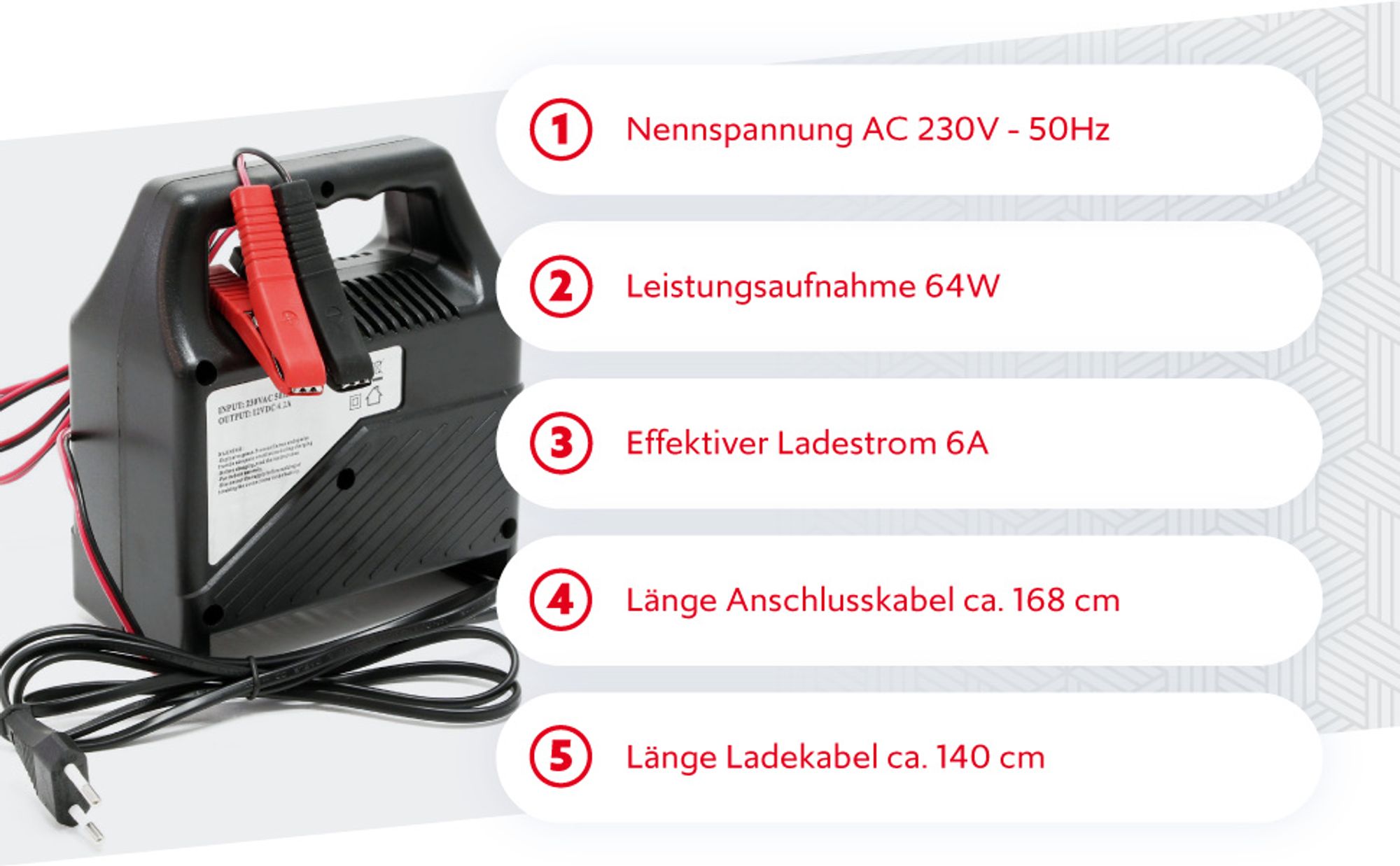 Wiltec Batterieladegerät 6V 12V 6A Batterie und Ladegerät für Kfz, Motorräder, Rasenmäher, kleine Boote, Akkuladegerät mit Abschaltautomatik