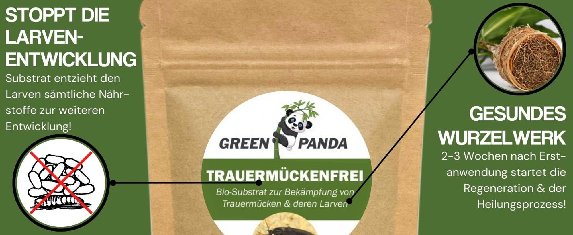 GreenPanda Trauermückenfrei - 40g Pflanzenschutzmittel Trauermücken Larven - effektiv Trauermücken in Wohnung bekämpfen - Pulver