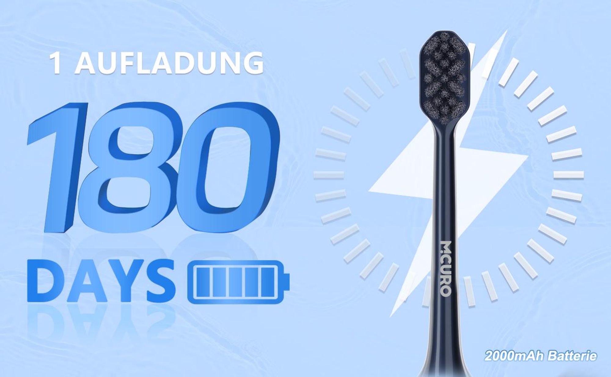 MCURO Elektrische Schallzahnbürste, wiederaufladbar, 10 Std. Ladezeit für bis zu 180 Tage Nutzung, 5 Putzmodi, Timer, 6 Bürstenköpfe, Dunkelblau