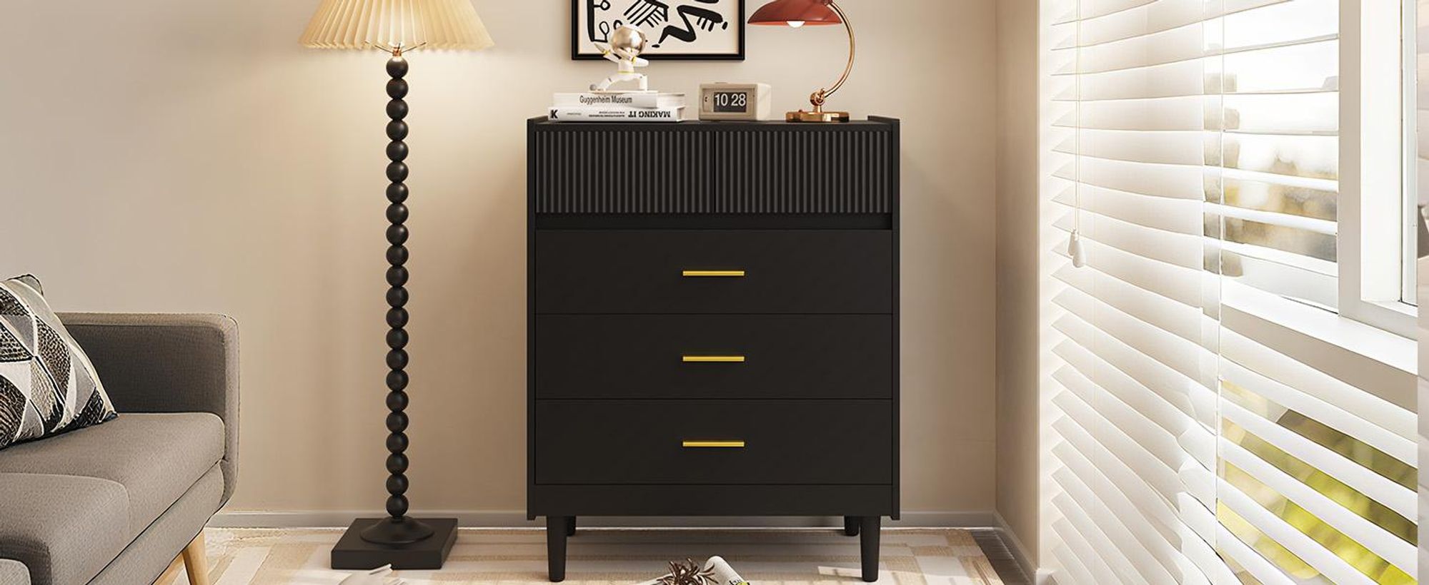 HOMAVO DG2 Kommode – Modernes Design, 5 geräumige Schubladen, pflegeleichte Melaminoberfläche,Holz, langlebig, ideal für Wohnzimmer