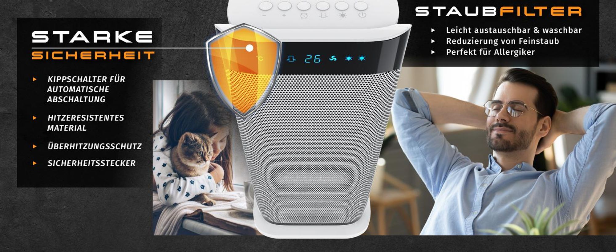 Brandson Heizlüfter 2000W, Keramikheizlüfter mit Fernbedienung, energiesparend & leise, Überhitzungsschutz, Automatische Abschaltung, Umkippschutz, 35° Oszillation, Weiß/Schwarz