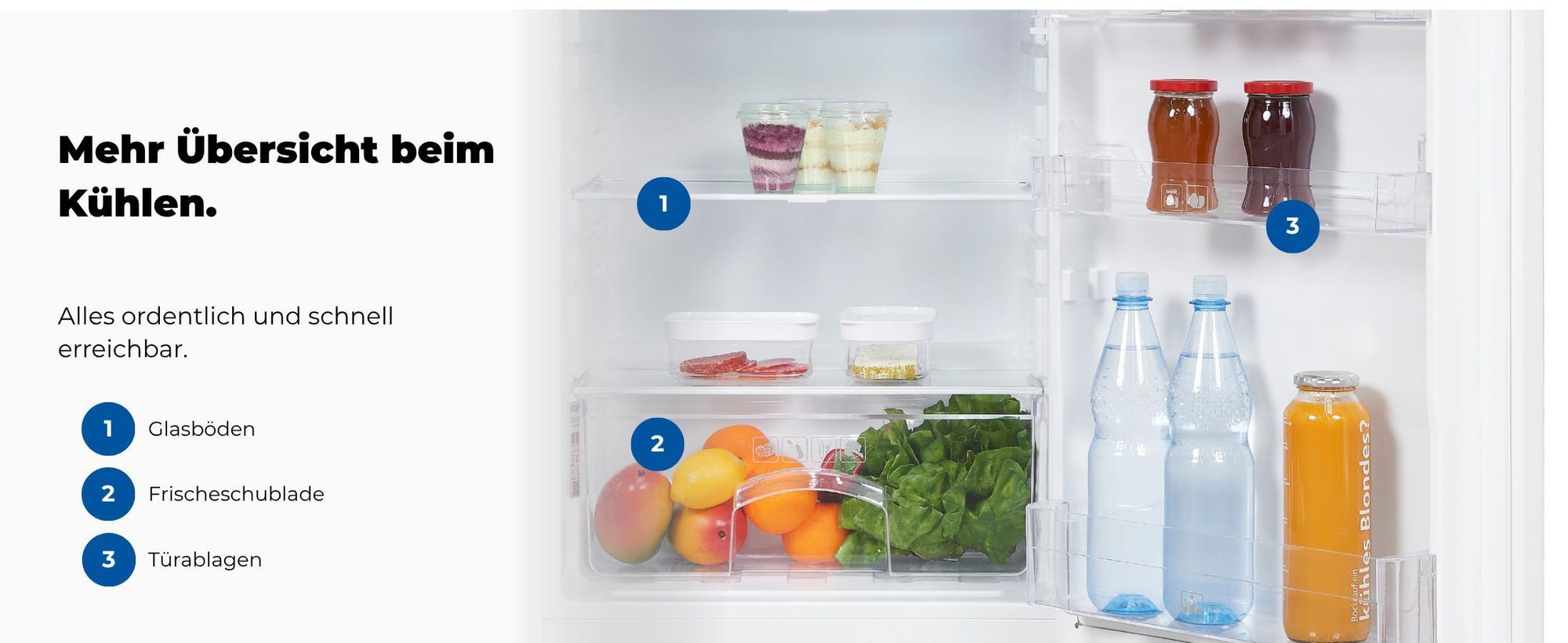 Exquisit Vollraumkühlschrank KS516-V-040E weiss | 127 l Nutzinhalt | LED-Licht | Temperaturregelung | mit Gemüsefach | mit Türablage