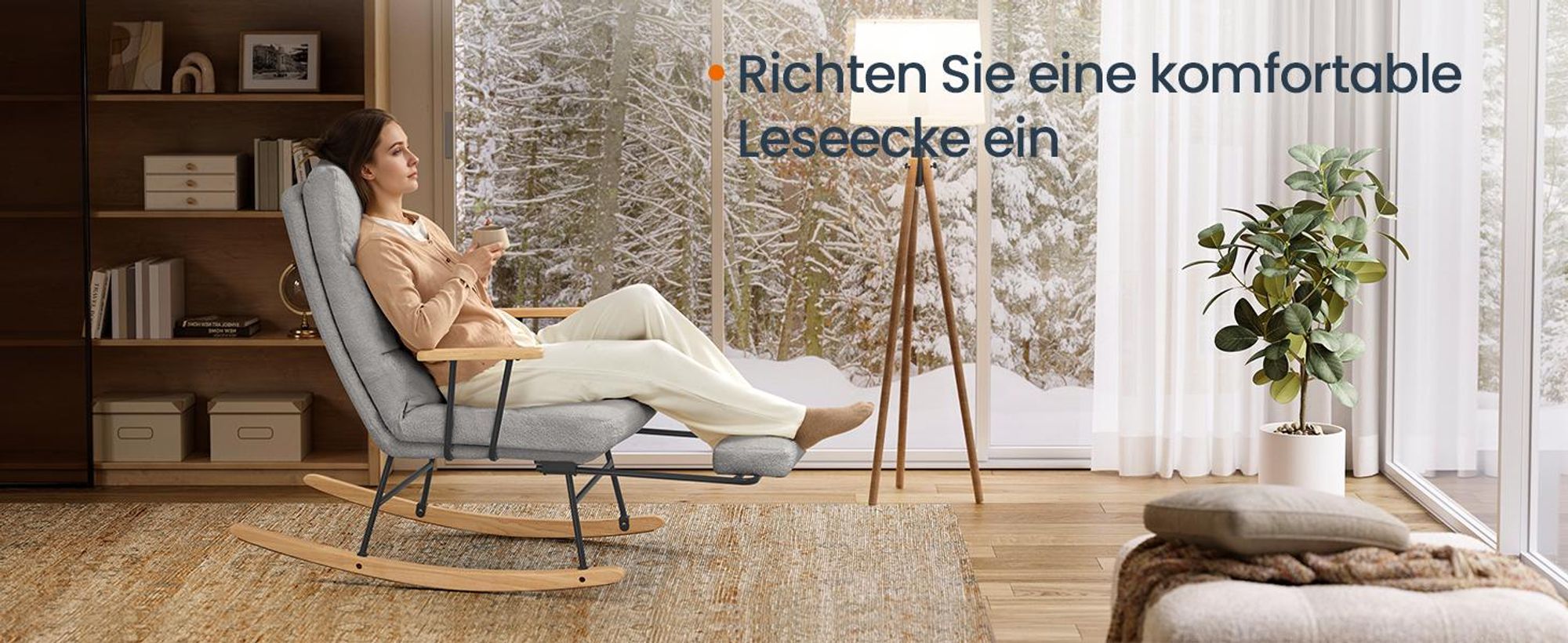 SONGMICS HOME Schaukelstuhl, Füße aus Kautschukholz, Schaukelsessel, Fleece Oberfläche