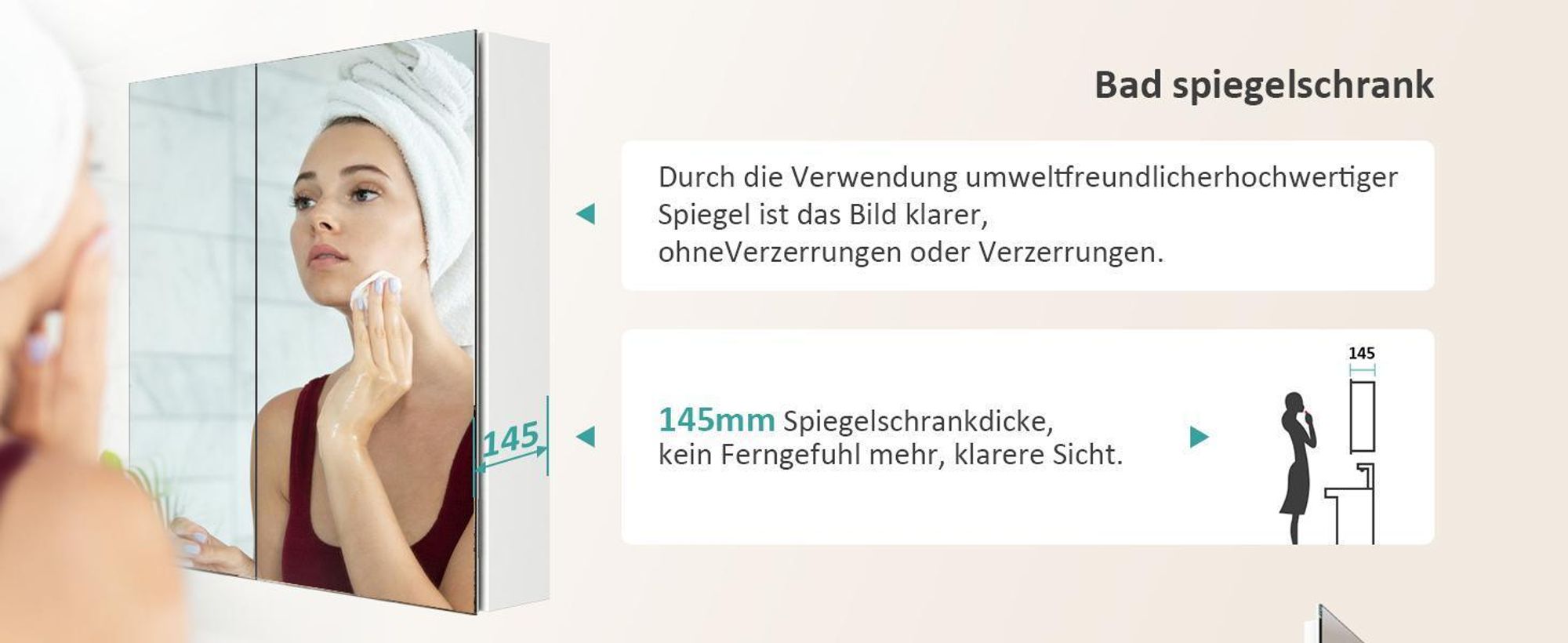 EMKE Spiegelschrank und Spiegellampen,60x65x14.5cm 2 Glasböden Weiß Badspiegelschrank und Weiß Wandleuchten Neutral Licht 4200k