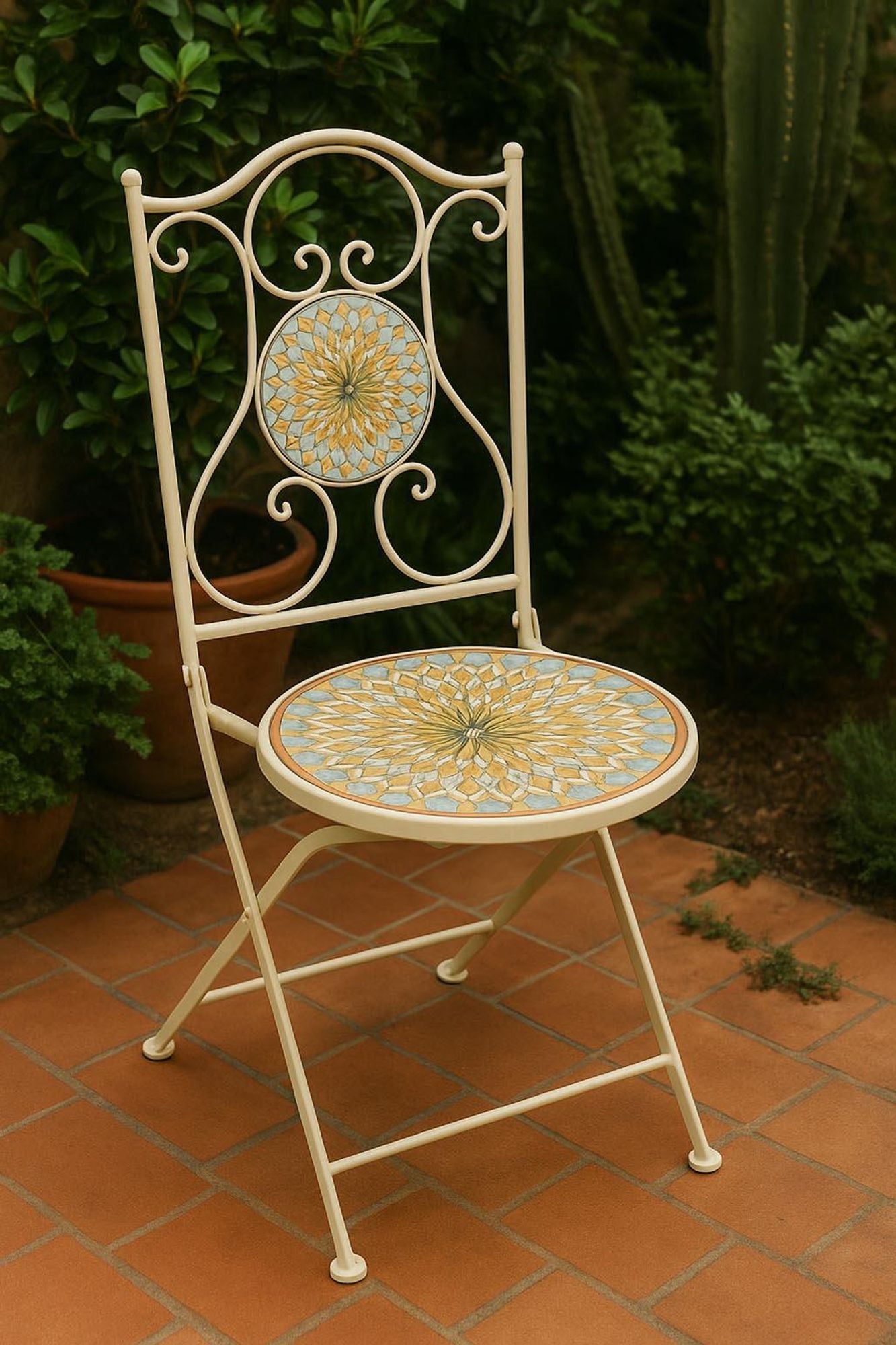 Kobolo Gartenstuhl Klappstuhl Metallstuhl - Mosaikoptik - Outdoor - H 91 cm