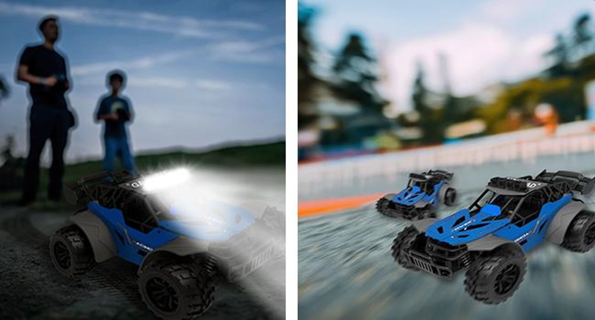 KRUMAD Ferngesteuertes Auto ab 3 Jahre – RC Auto für Kinder – 3,7V mit 2 Akkus & LED-Licht – Robustes Offroad Spielzeugauto mit Fernsteuerung, USB-Lad