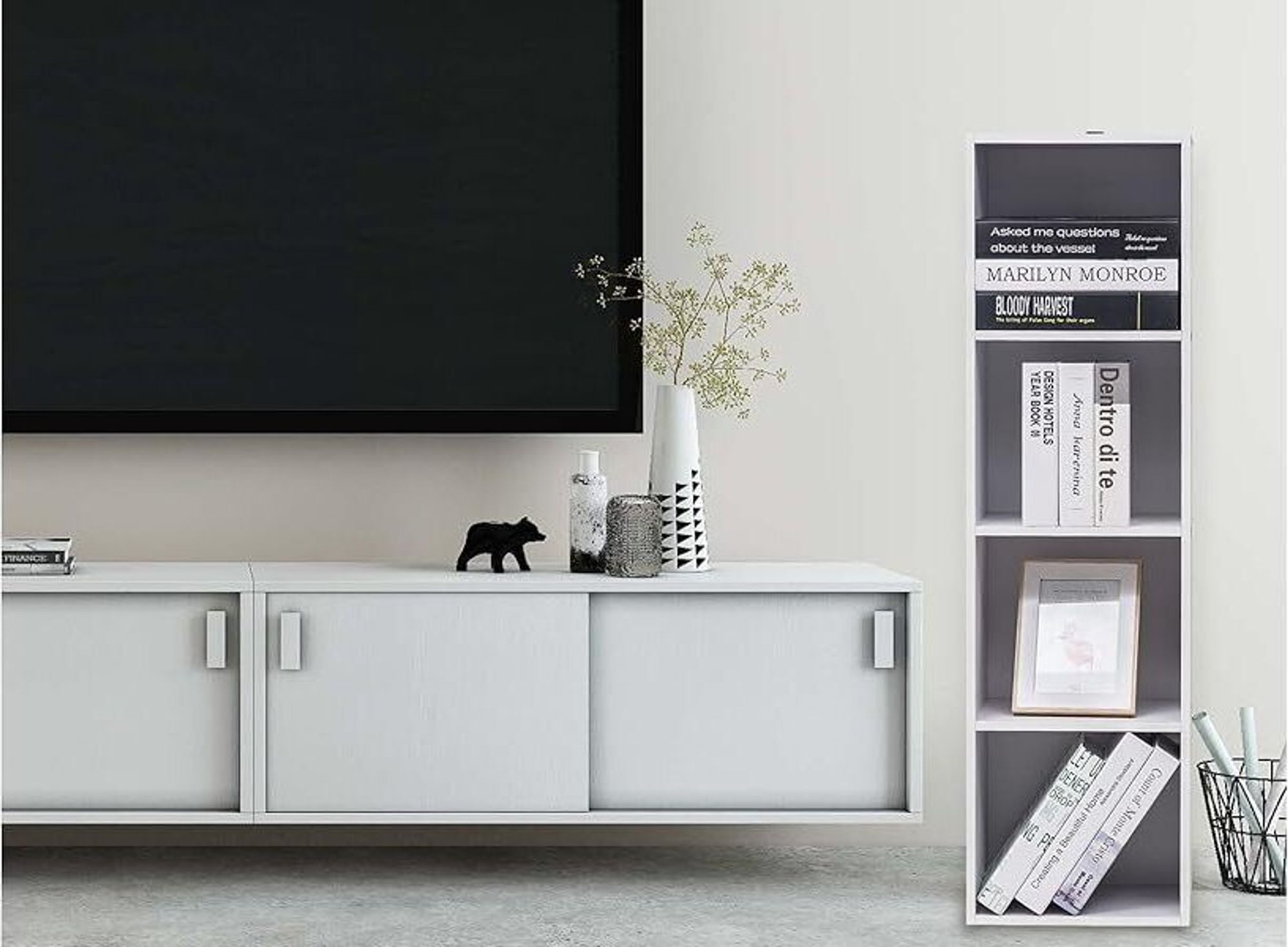 WOLTU Bücherregal mit 4 Fächern, Würfelregal, Standregal, freistehendes Büroregal, Aktenregal, Aufbewahrungsregal aus Holzwerkstoff, 30x106x24 cm (BxHxT), Weiß
