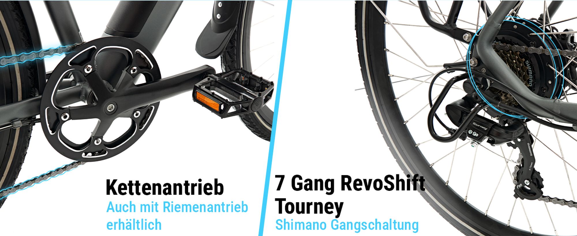 AsVIVA BC1-C Urban E-Bike 250W, 7 Gang Shimano, Akku, LED, Scheibenbremsen