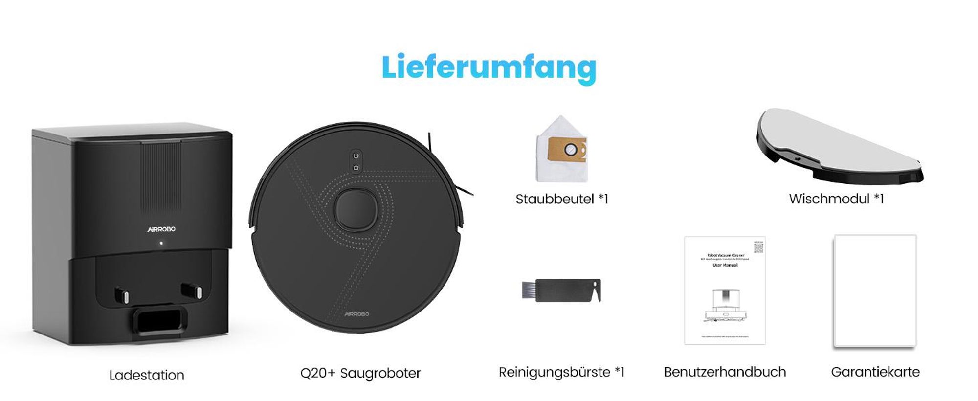 AIRROBO Q20+ Saugroboter mit Wischfunktion, Intelligente Lidar Navigation & Mapping Staubsauger Roboter, 8000 Pa Saugkraft, 150 Minuten Laufen