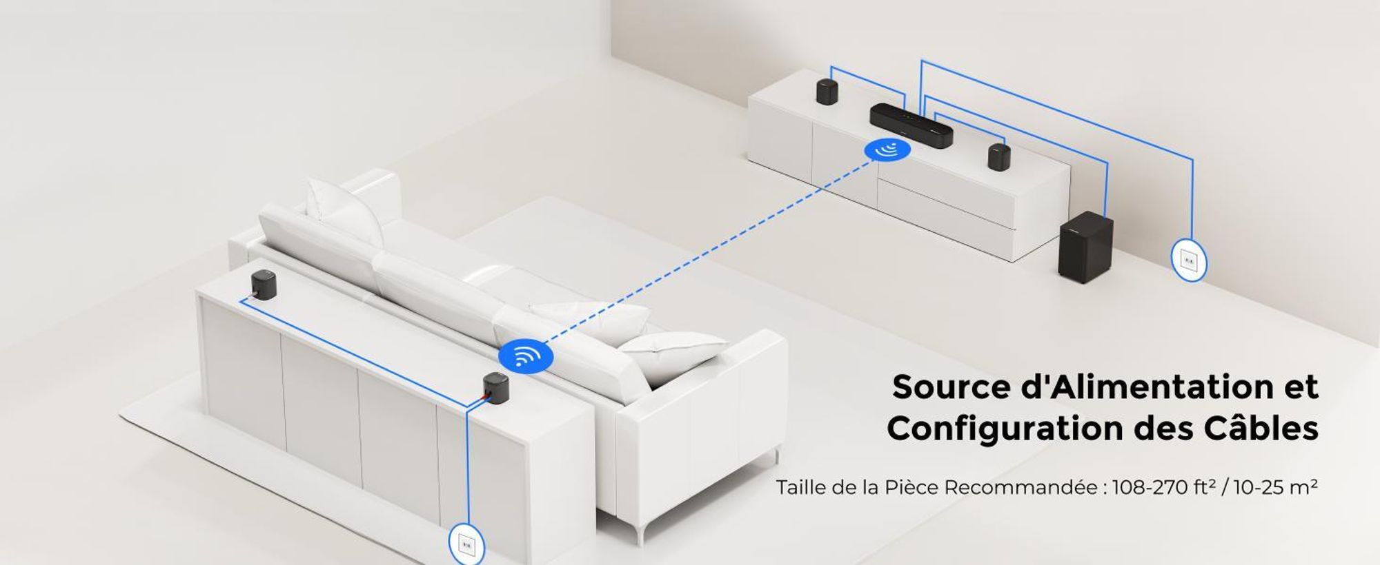 Barre de son ULTIMEA 7.1 canaux Dolby Atmos avec caisson de basses pour téléviseur, système de son surround pour home cinéma,via application, 4 enceintes surround