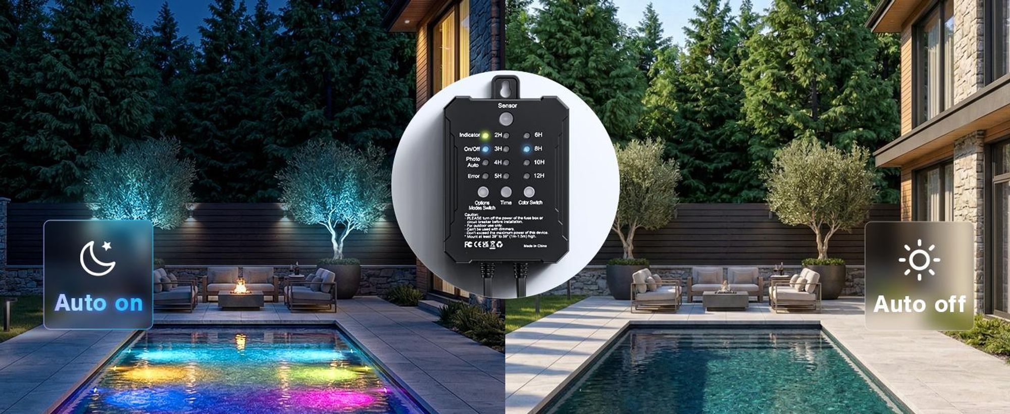8er set LED RGB Poolbeleuchtung mit 14 Farben, Unterwasserstrahler mit Lichtsensor, 5 Helligkeitsstufen Teichbeleuchtung mit Fernbedienung und Timer