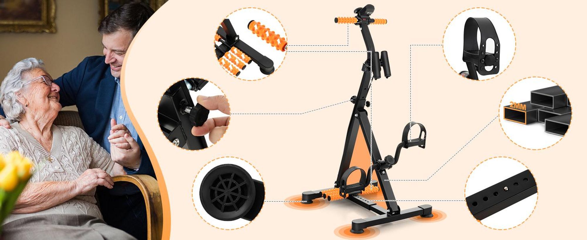 COSTWAY Heimtrainer Bewegungstrainer Pedaltrainer für Senioren Metall, Hand Arm Bein Knie Fitnessgerät mit LCD Display, höhen- & längenverstellbar, Arm und Beintrainer Senioren