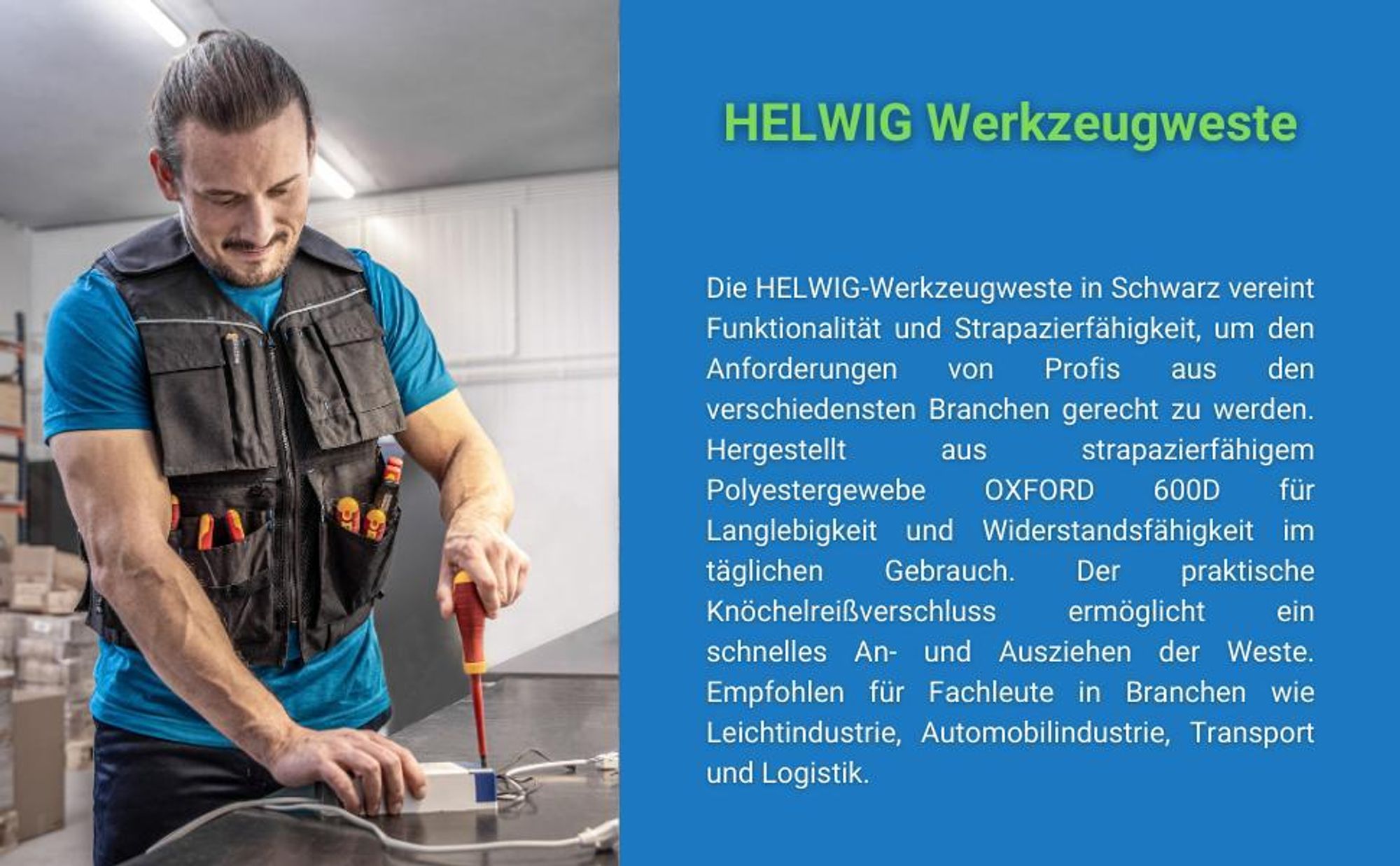 Högert Technik HELWIG Werkzeugweste schwarz uni Polyester 600D Arbeitsweste mit Taschen