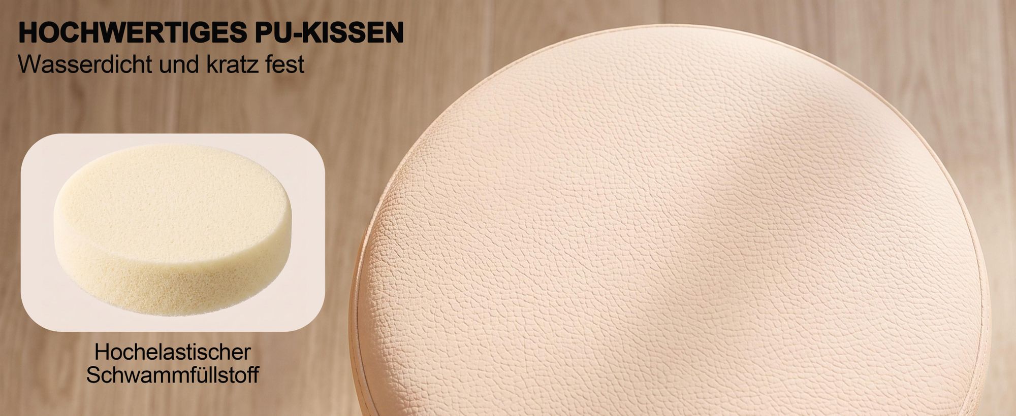 Duhome Drehhocker Schminkhocker Sitzhocker mit Polsterung Höhenverstellbar Drehbar aus Kunstleder, Creme