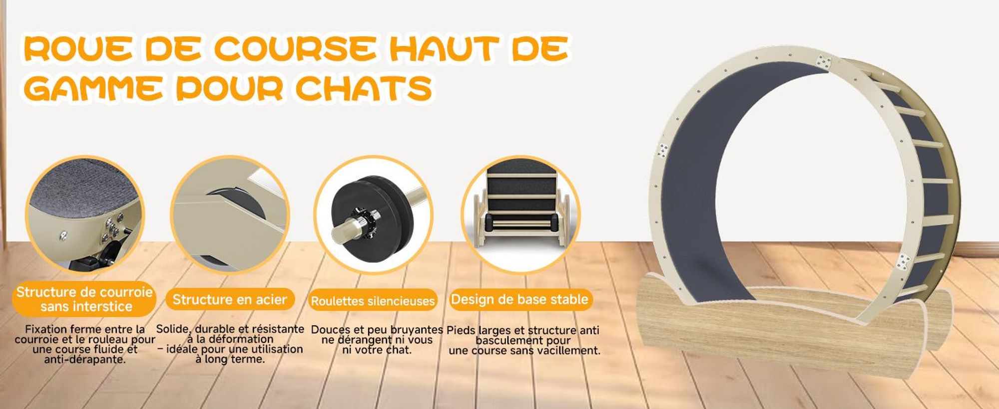 GTPLAYER Roue d'exercice pour chats, roue d'exercice pour chats, extra grande 100 cm, roue d'exercice ultra silencieuse avec tapis et jouets amovibles, autocollants, verrouillage, geeign