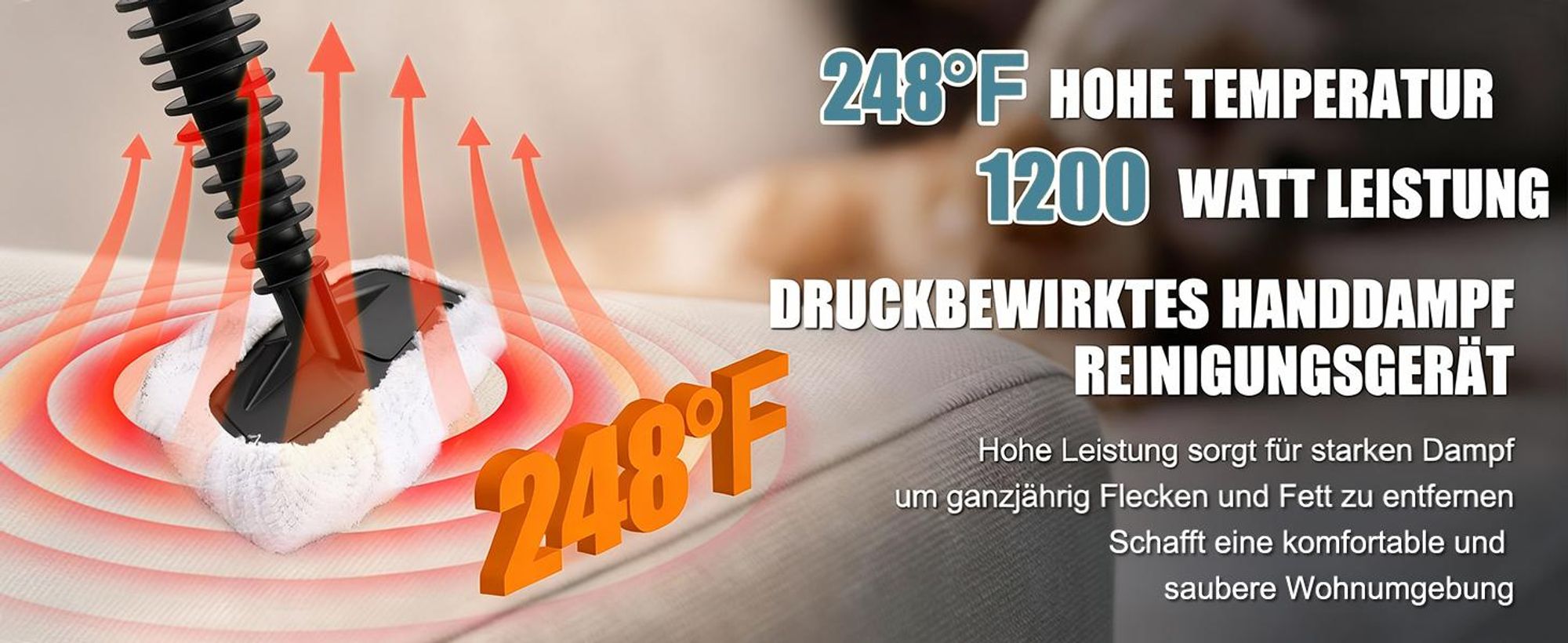 1200W Dampfreiniger | 3-Gang, 15s Aufheizzeit | 120℃ Handdampfreiniger | 500ml Steam Cleaner mit Zubehör| 360° Dampfdüse | entfernt Fett, Schmutz