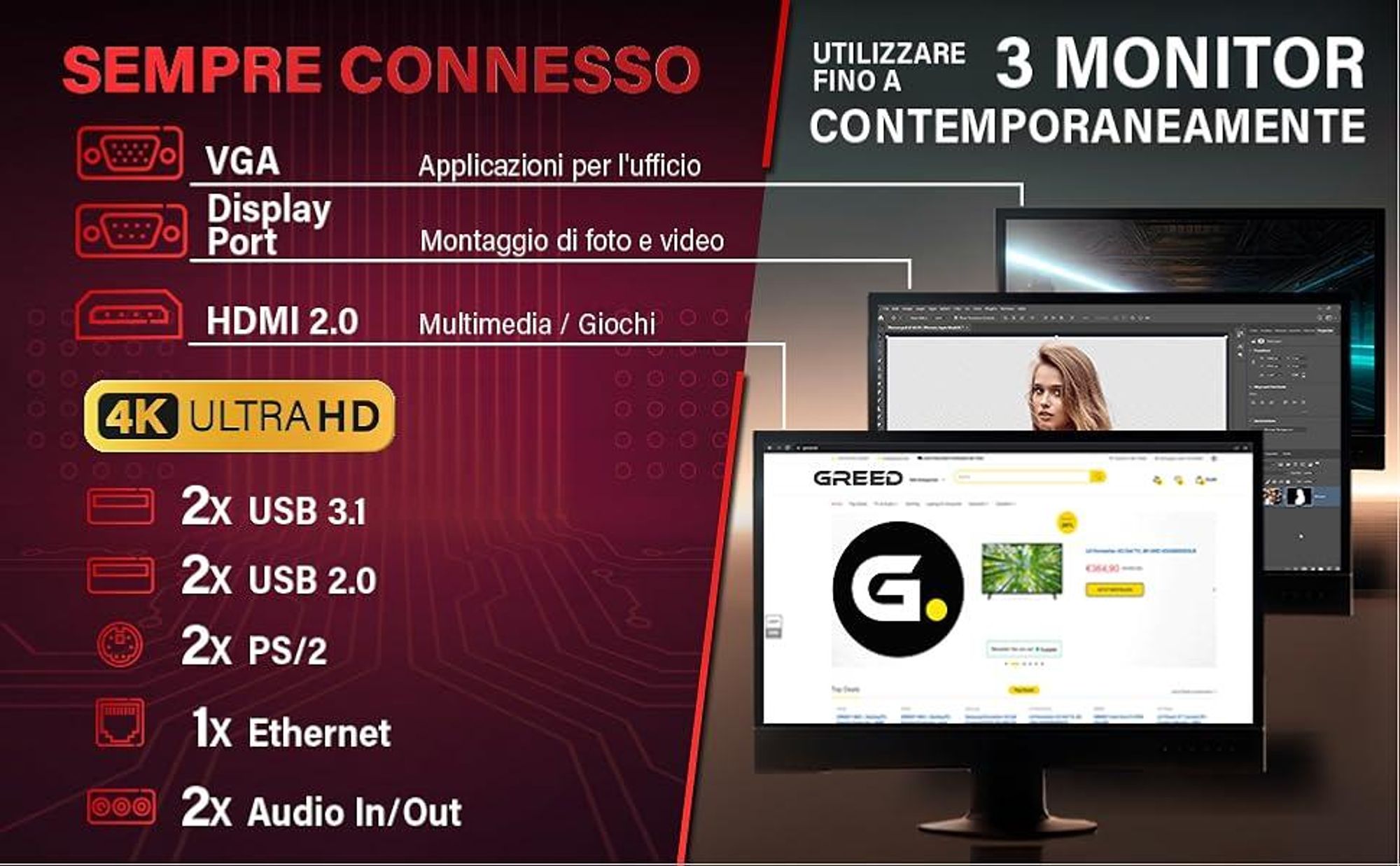 Greed® Basic V2 PC - AMD Ryzen 5 4600G - Computer Fisso per ufficio - 4,2 GHz - 8 GB RAM DDR4 - 256 GB SSD - DVD+RW - USB 3.1 - WiFi - Win 11 Pro